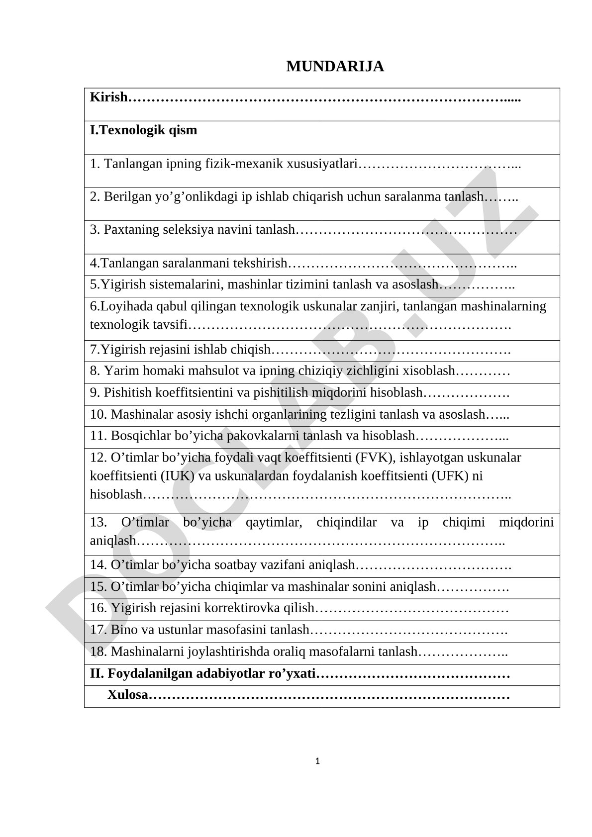 Paxta ipini yigirish texnologik jarayoni