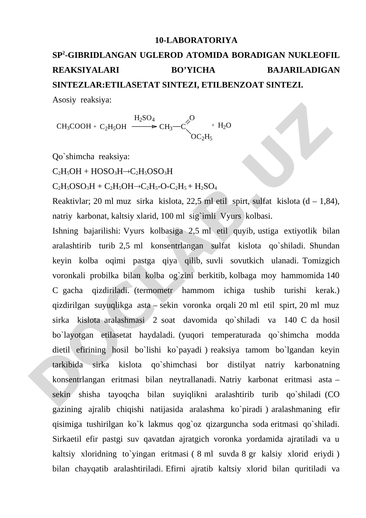 Etilasetat va etilbenzoat sintezi