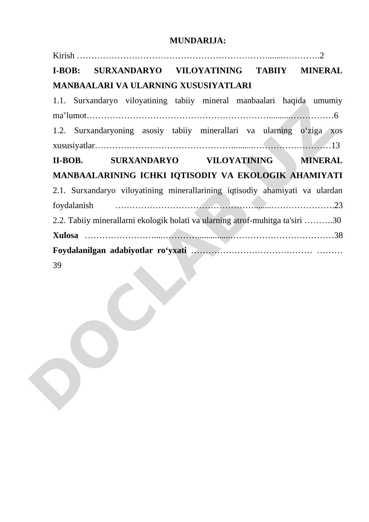 Surxandaryo viloyatining tabiiy mineral manbaalari va ularning xususiyatlari