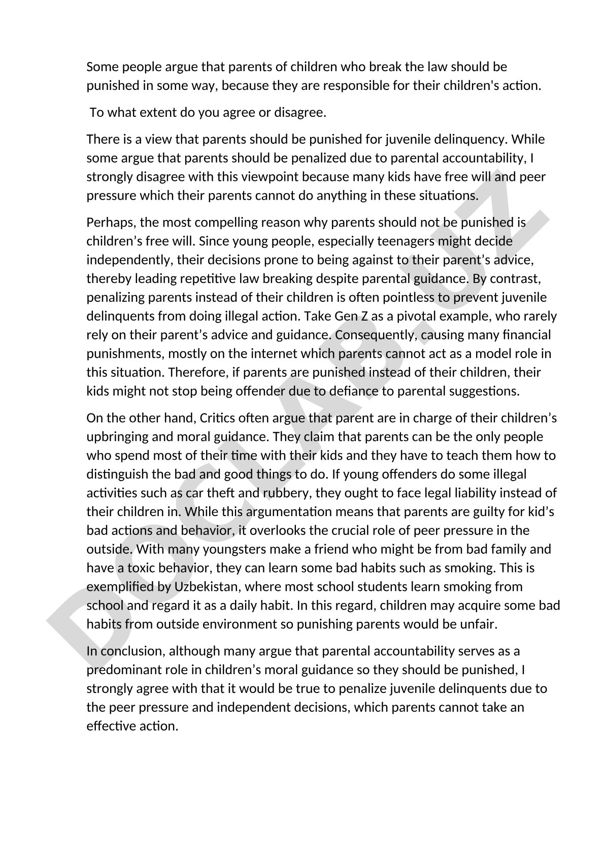 Juvenile delinquency and parental responsibility