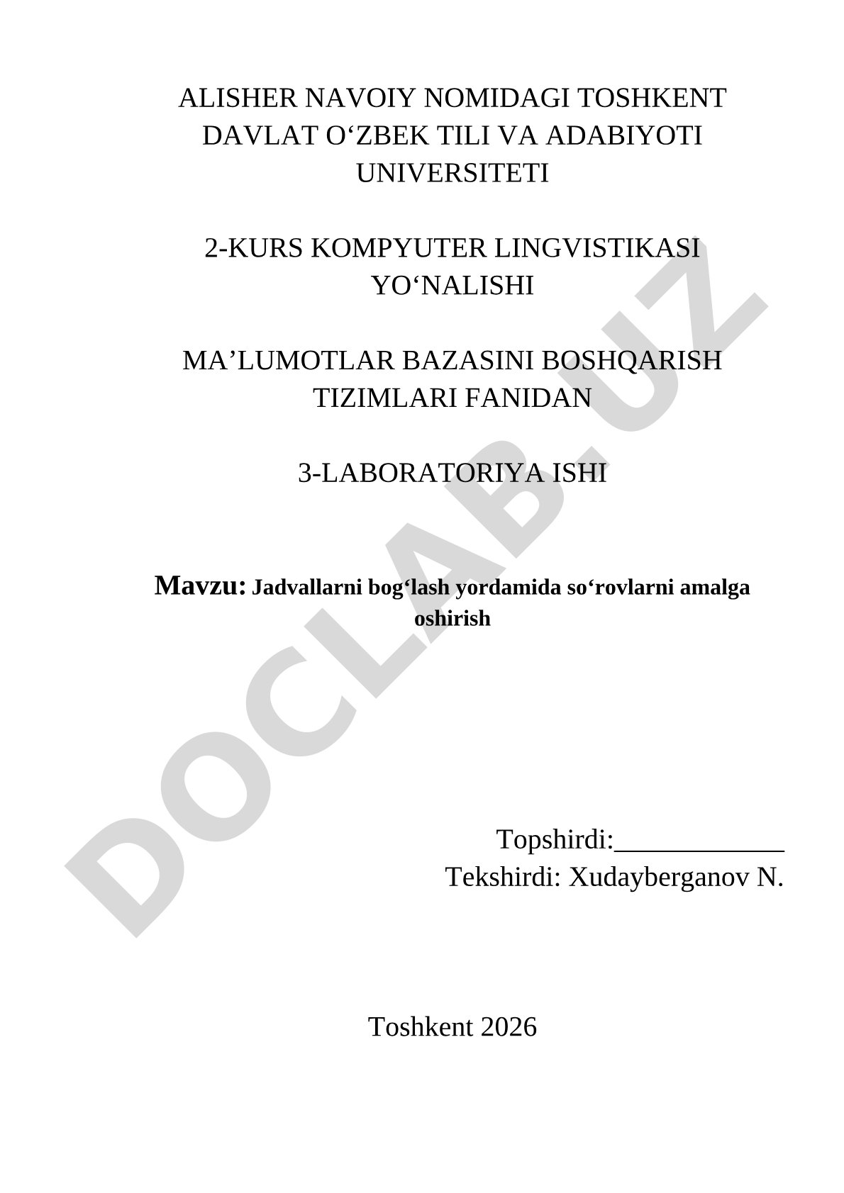 Jadvallarni bogʻlash yordamida soʻrovlarni amalga oshirish