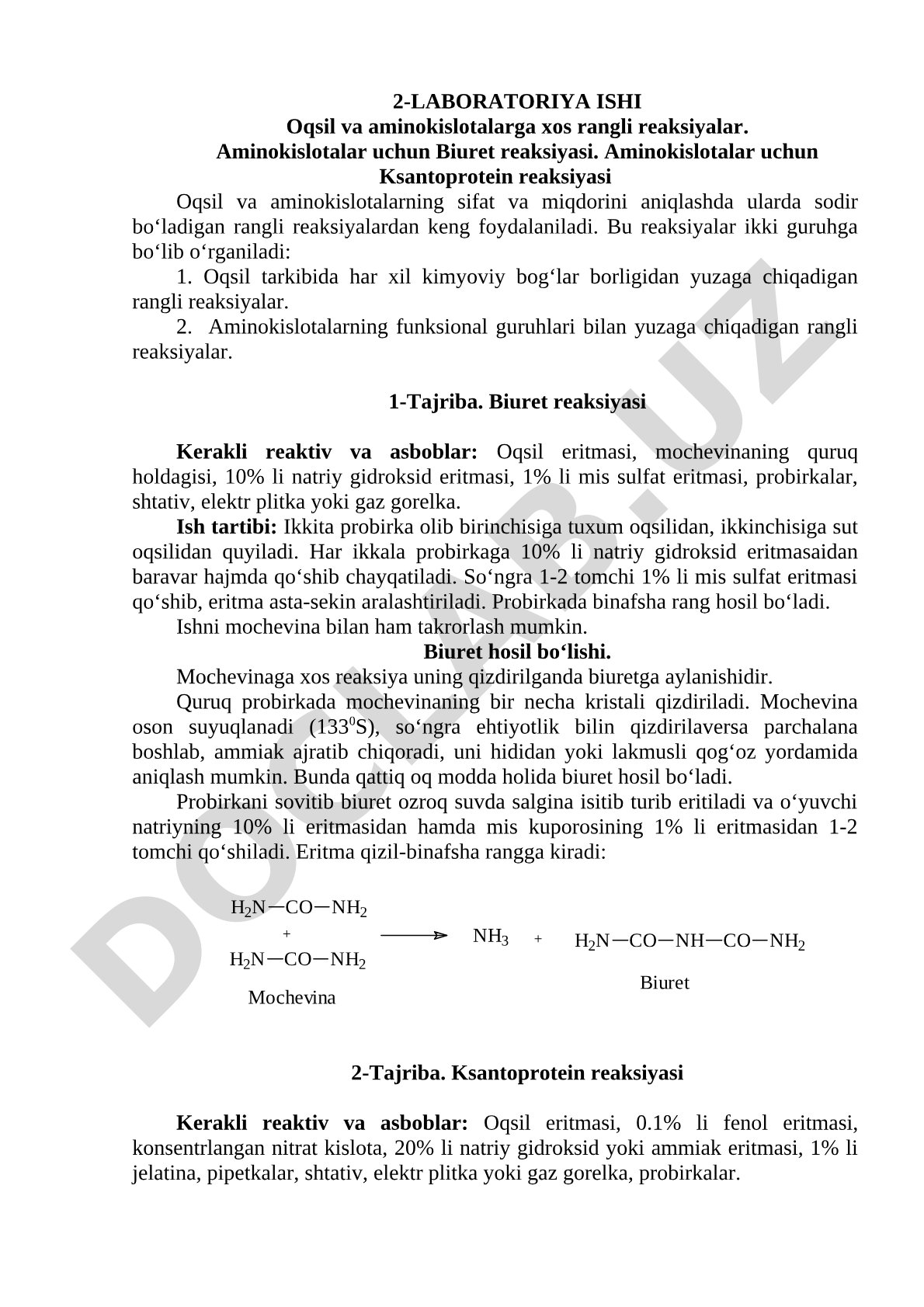 Oqsil va aminokislotalarga xos rangli reaksiyalar