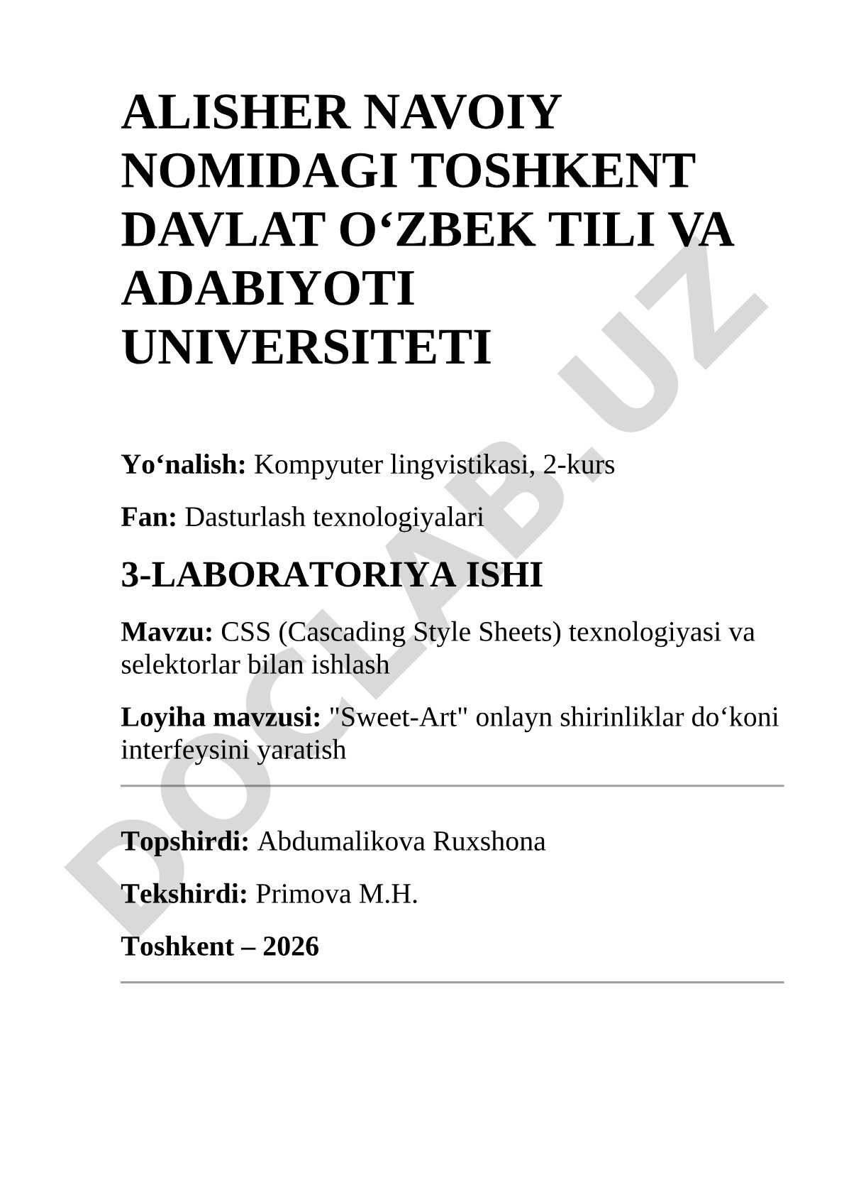 CSS texnologiyasi va selektorlar bilan ishlash