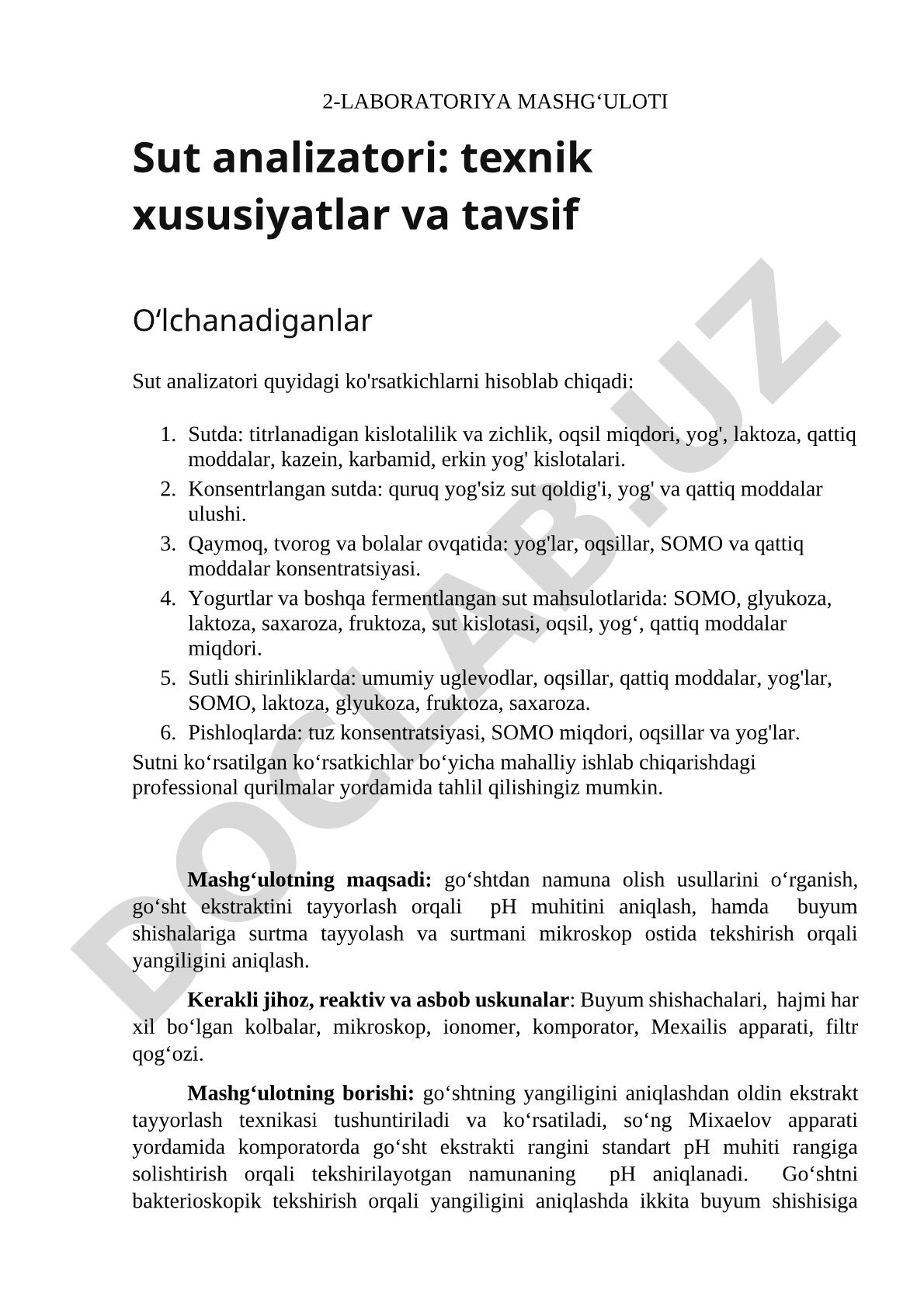 Sut analizatori: texnik xususiyatlar va tavsif