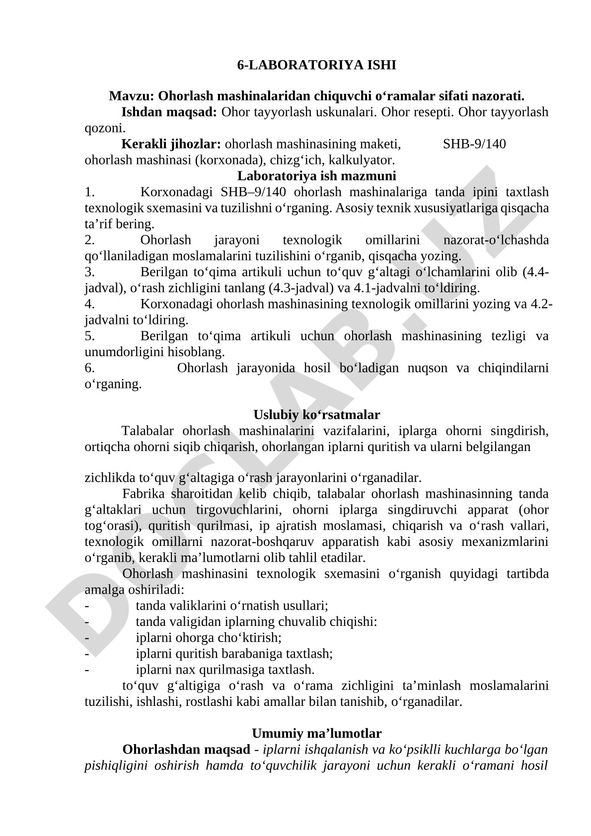Ohorlash mashinalaridan chiquvchi o‘ramalar sifati nazorati