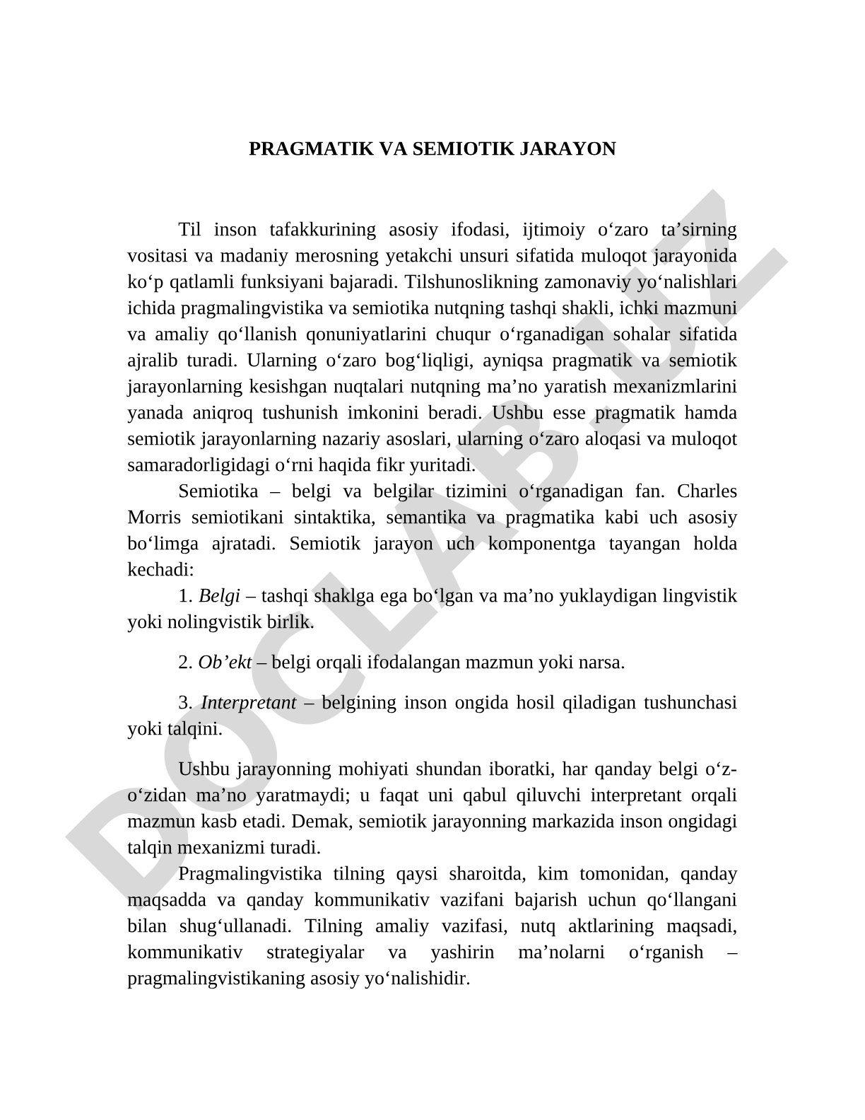 Pragmatik va semiotik jarayon