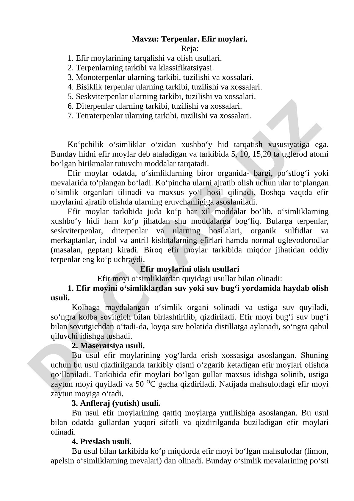 Terpenlar. Efir moylari