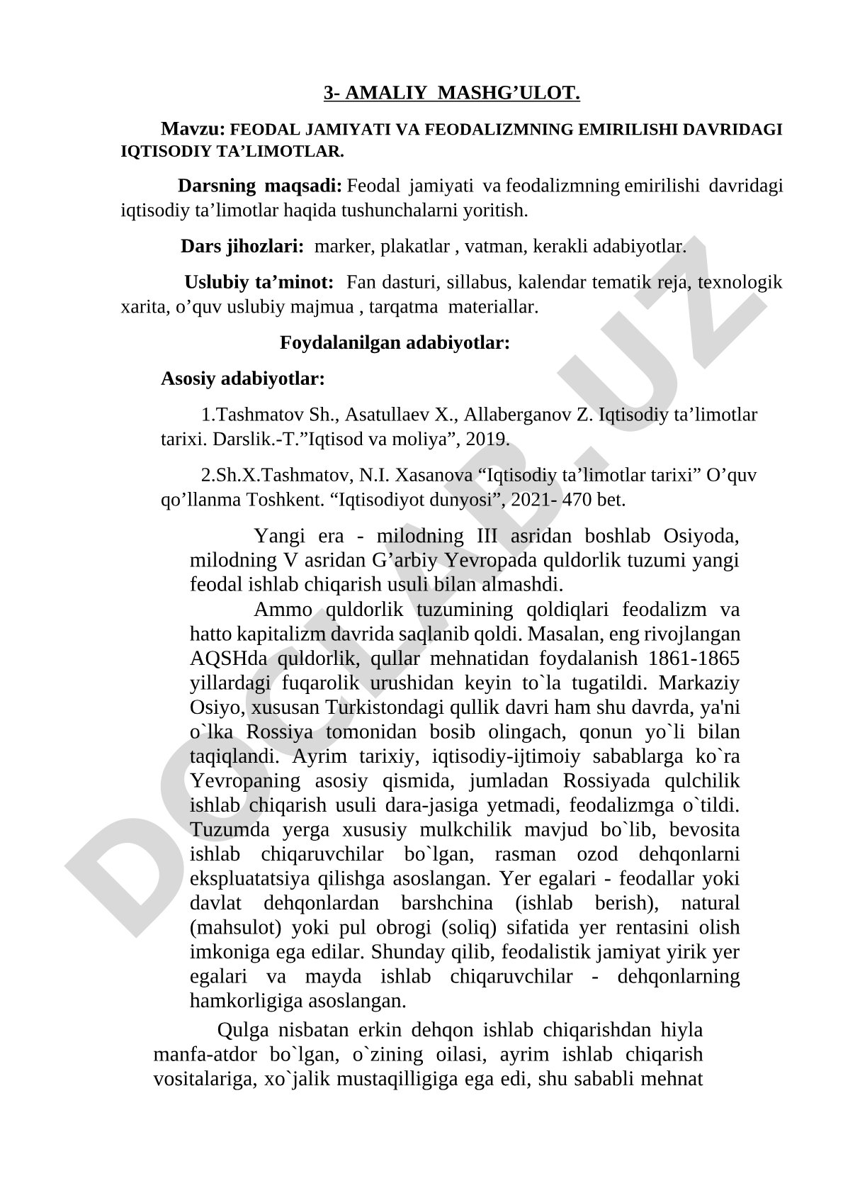 Feodal jamiyati va feodalizmning emirilishi davridagi iqtisodiy ta'limotlar