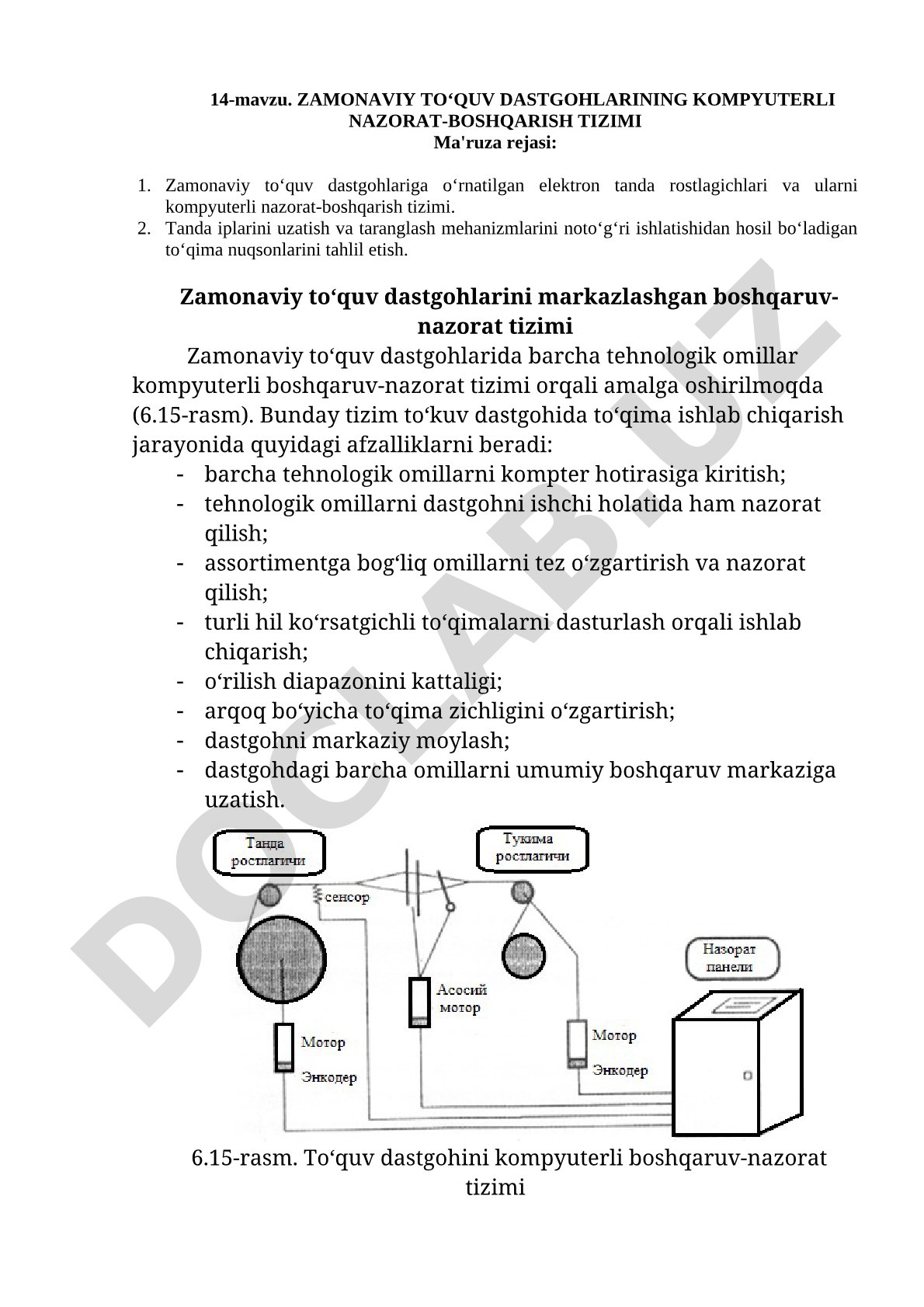 Zamonaviy to‘quv dastgohlarining kompyuterli nazorat-boshqarish tizimi