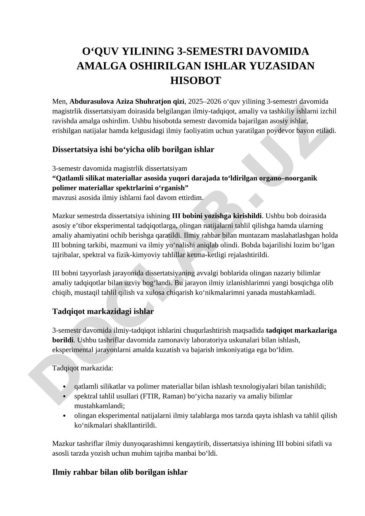 Qatlamli silikat materiallar asosida yuqori darajada to'ldirilgan organo–noorganik polimer materiallar spektrlarini o'rganish