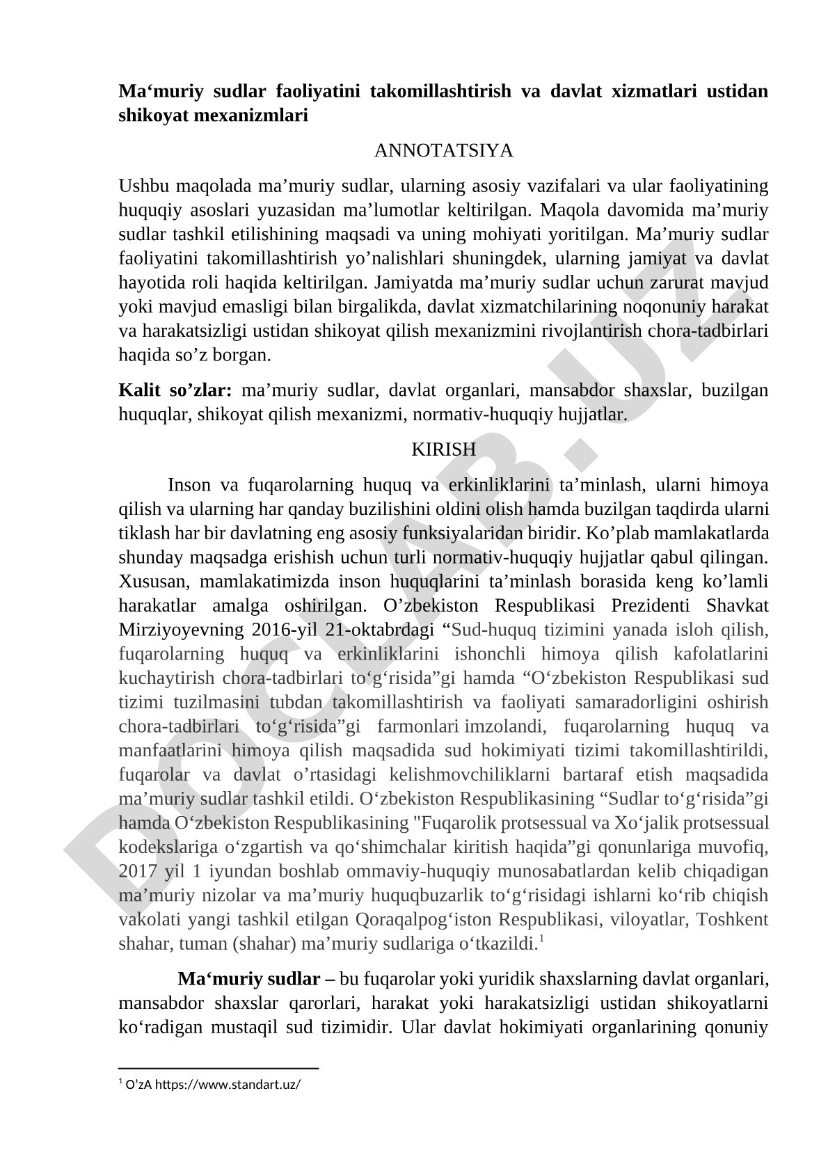Ma'muriy sudlar faoliyatini takomillashtirish va davlat xizmatlari ustidan shikoyat mexanizmlari
