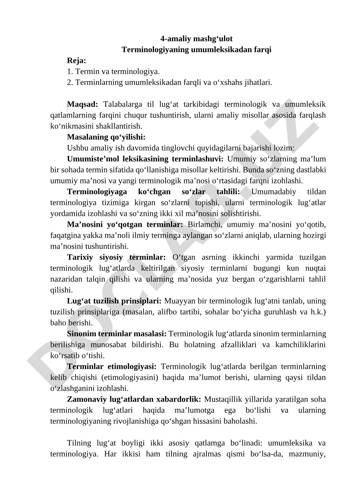 Terminologiyaning umumleksikadan farqi