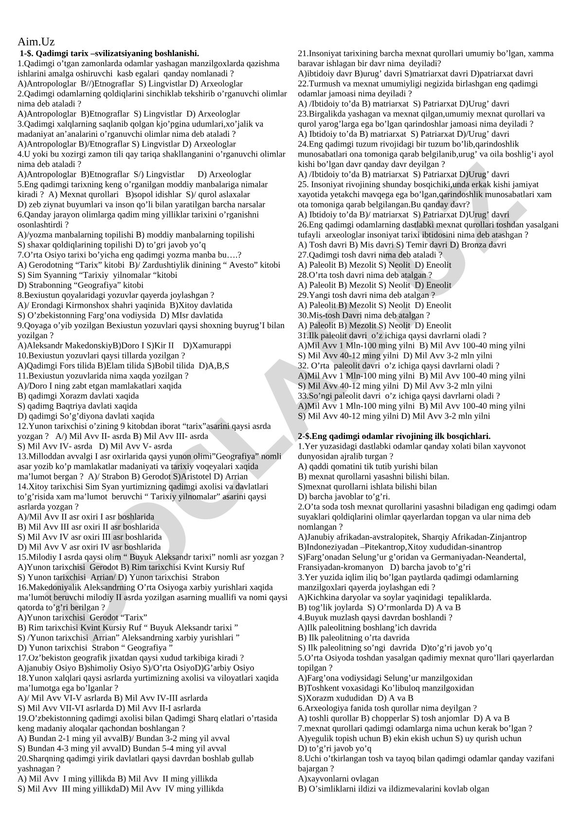 Qadimgi tarix – sivilizatsiyaning boshlanishi