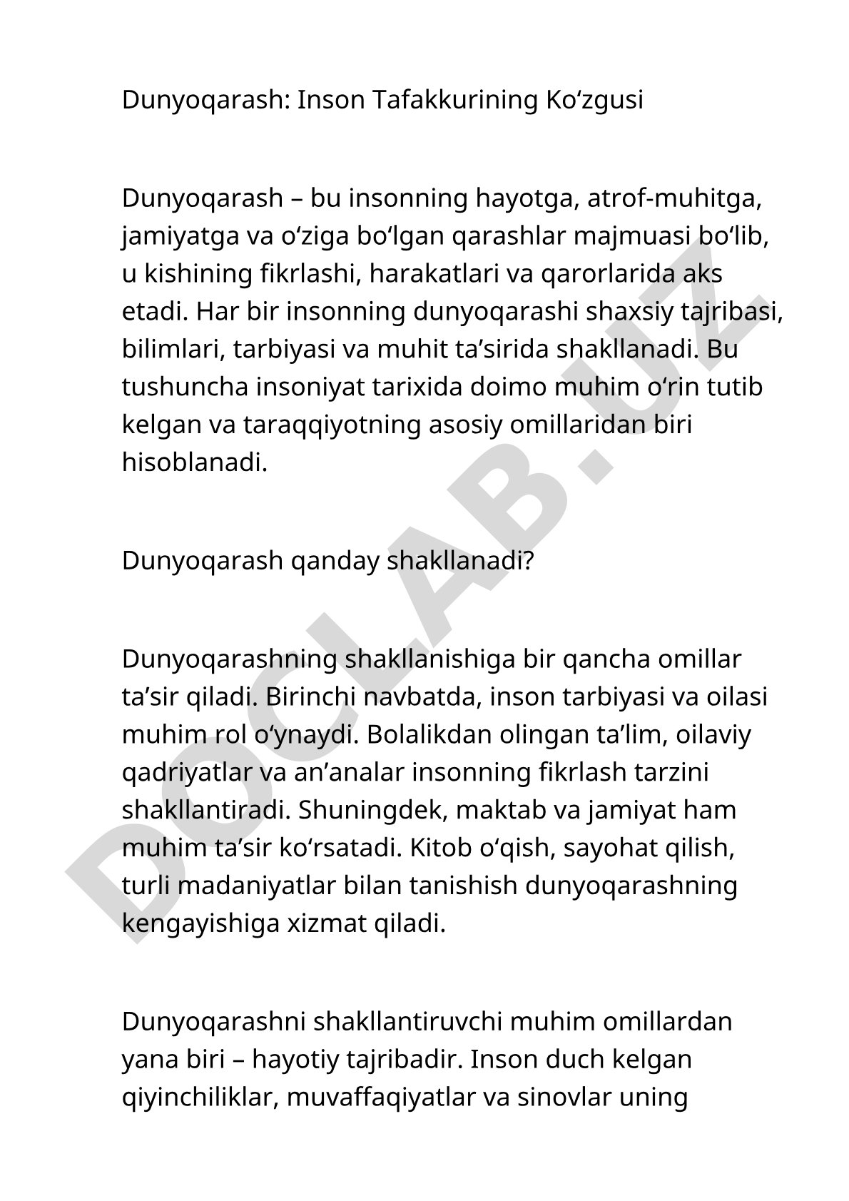 Dunyoqarash: Inson Tafakkurining Ko‘zgusi