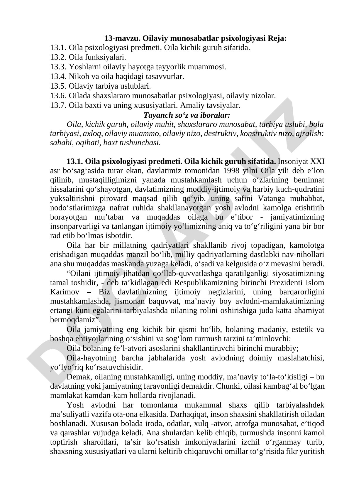 Oilaviy munosabatlar psixologiyasi