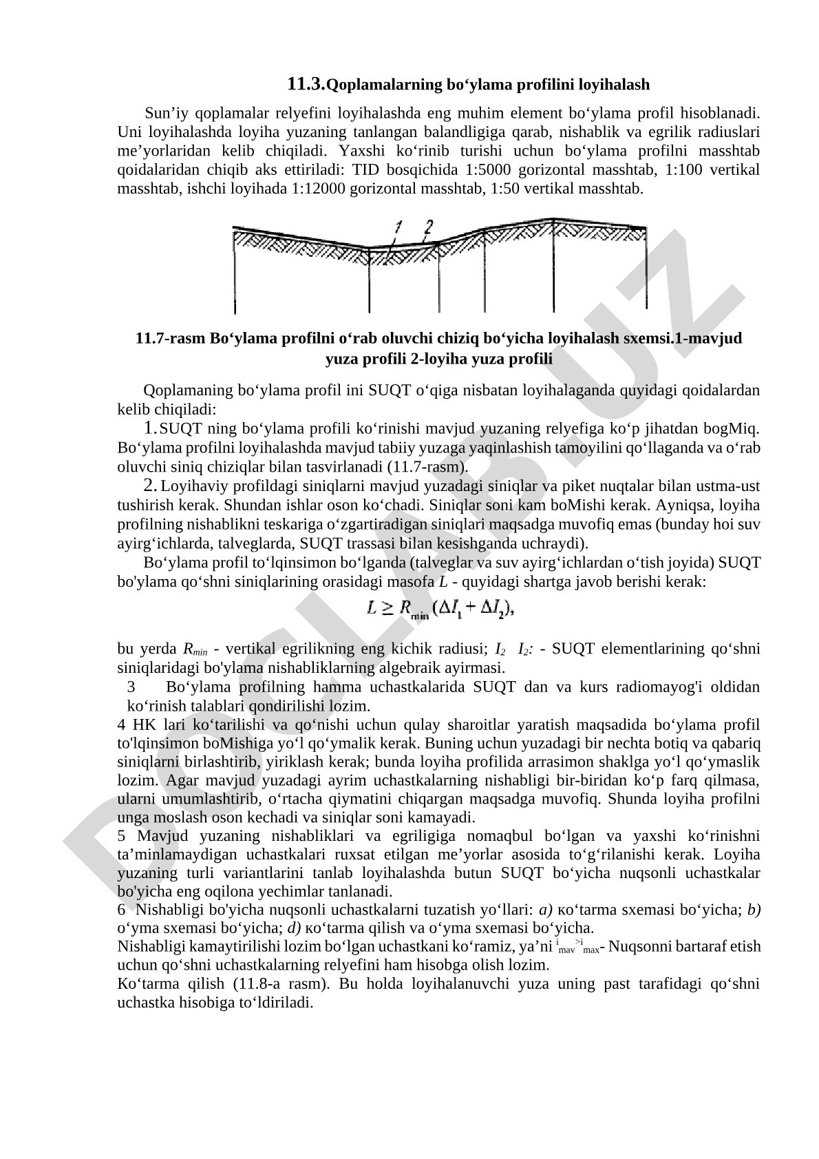 Qoplamalarning bo‘ylama profilini loyihalash