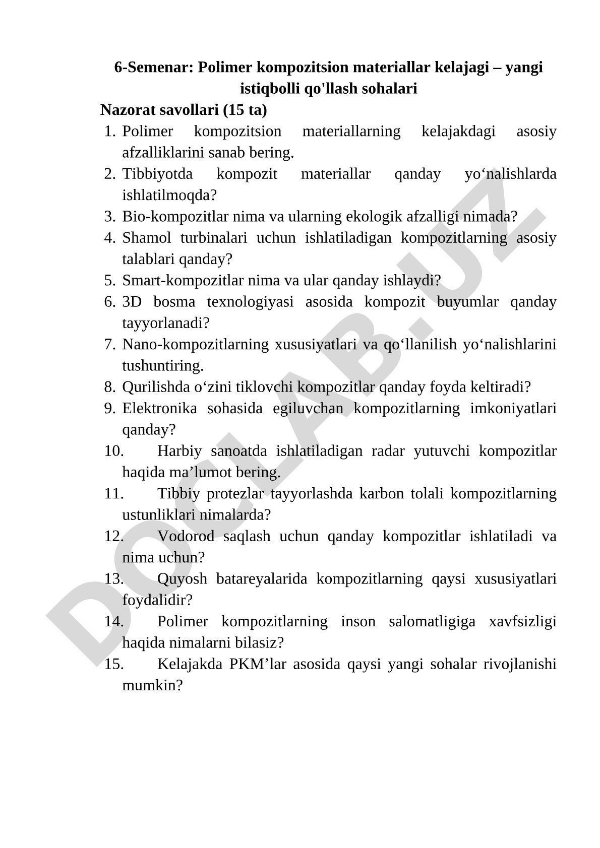 Polimer kompozitsion materiallar kelajagi – yangi istiqbolli qo'llash sohalari