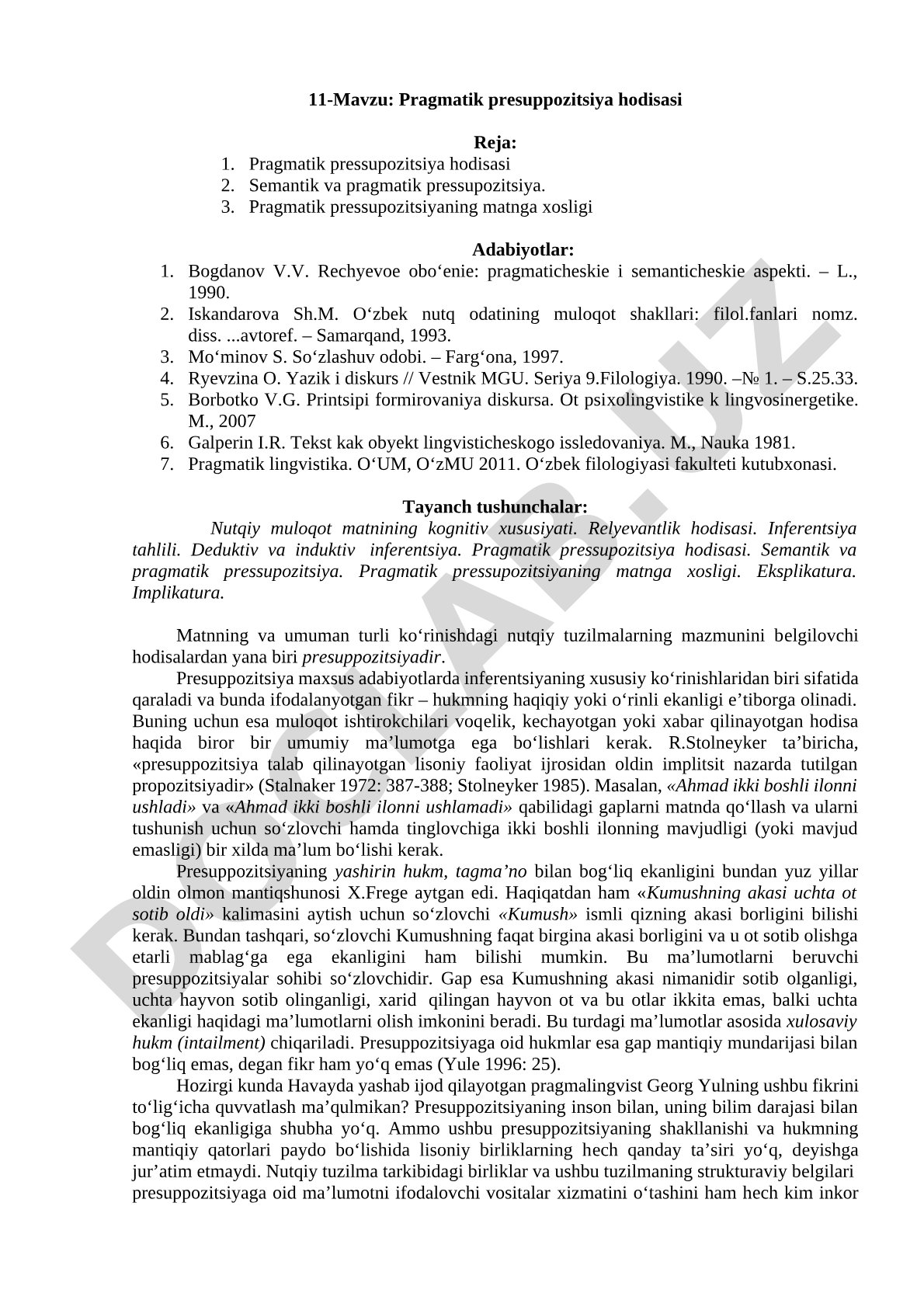 Pragmatik presuppozitsiya hodisasi