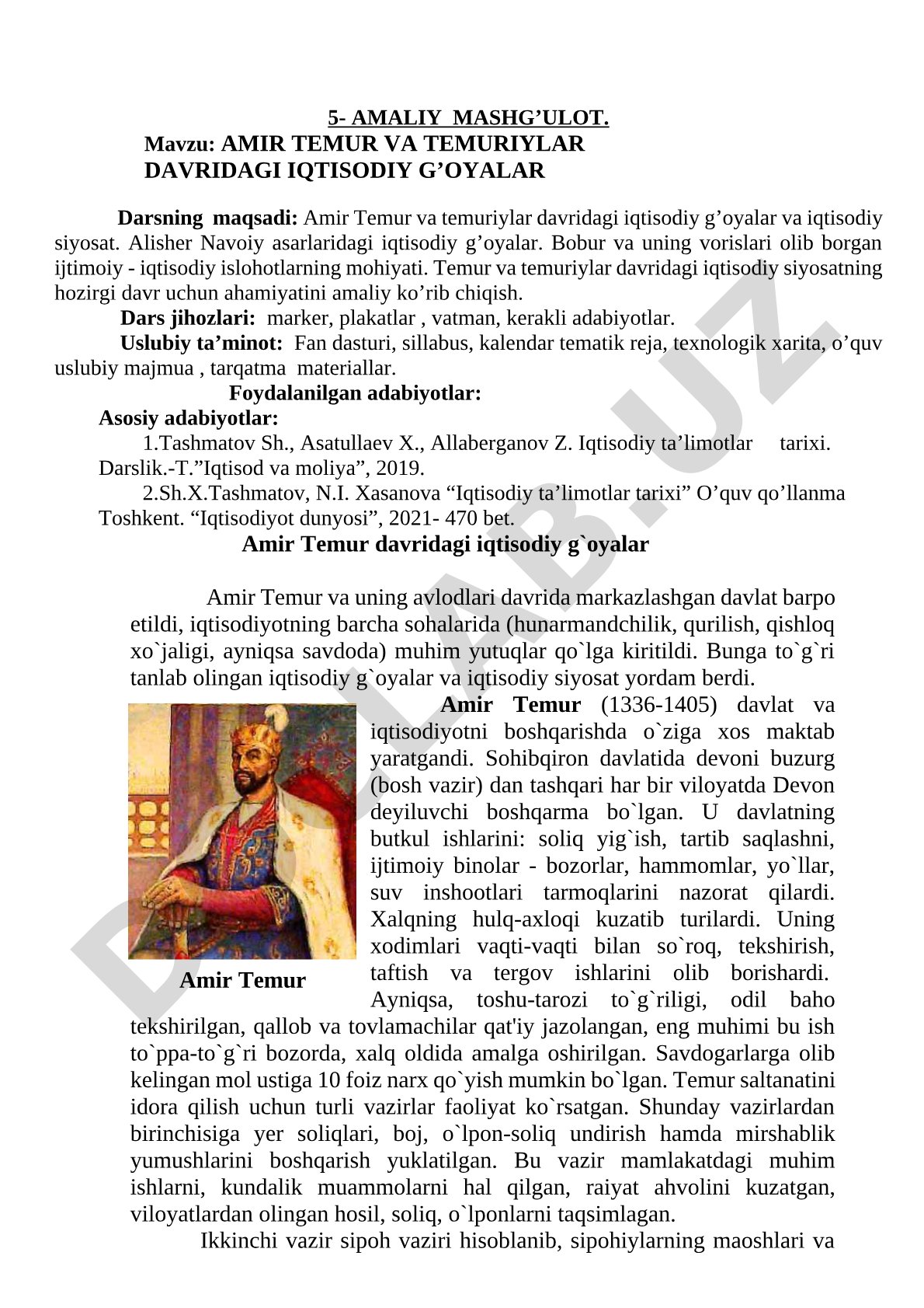 Amir Temur va temuriylar davridagi iqtisodiy g'oyalar