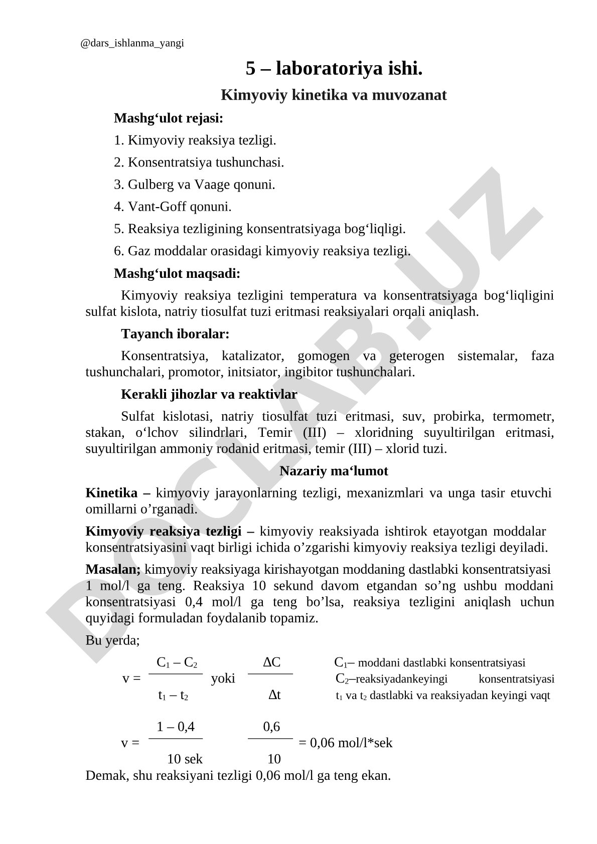 Kimyoviy kinetika va muvozanat