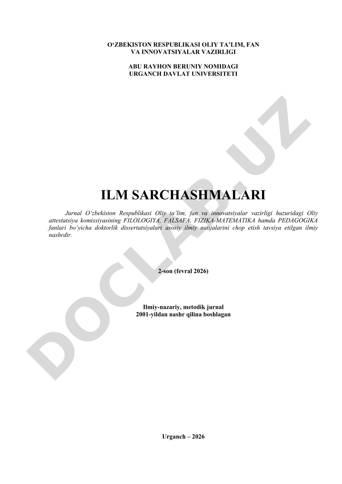 ILM SARCHASHMALARI ilmiy-nazariy, metodik jurnal