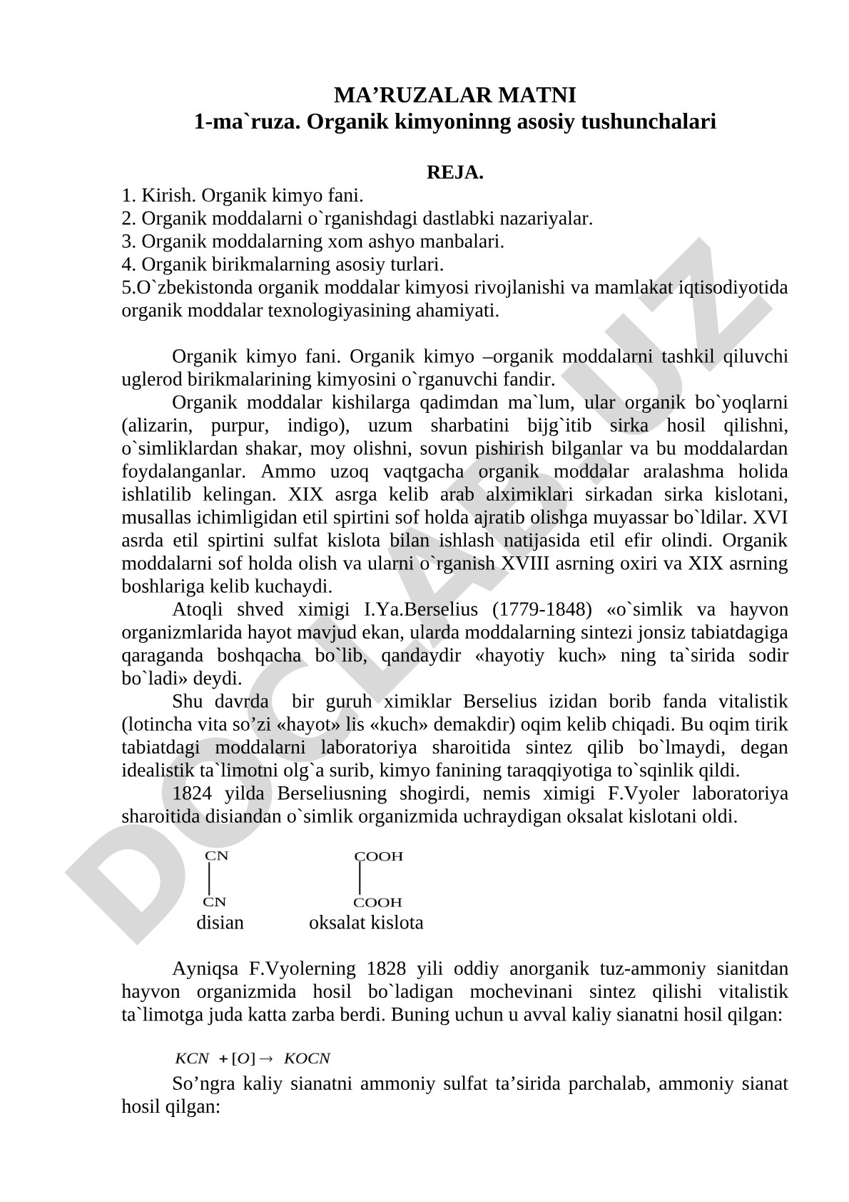 Organik kimyo fanining asosiy tushunchalari