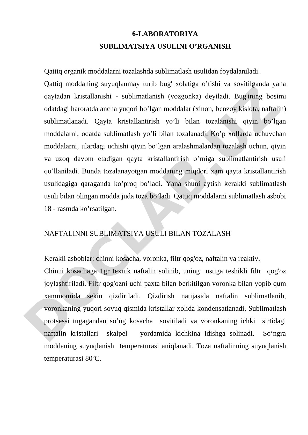Sublimatsiya usulini o'rganish