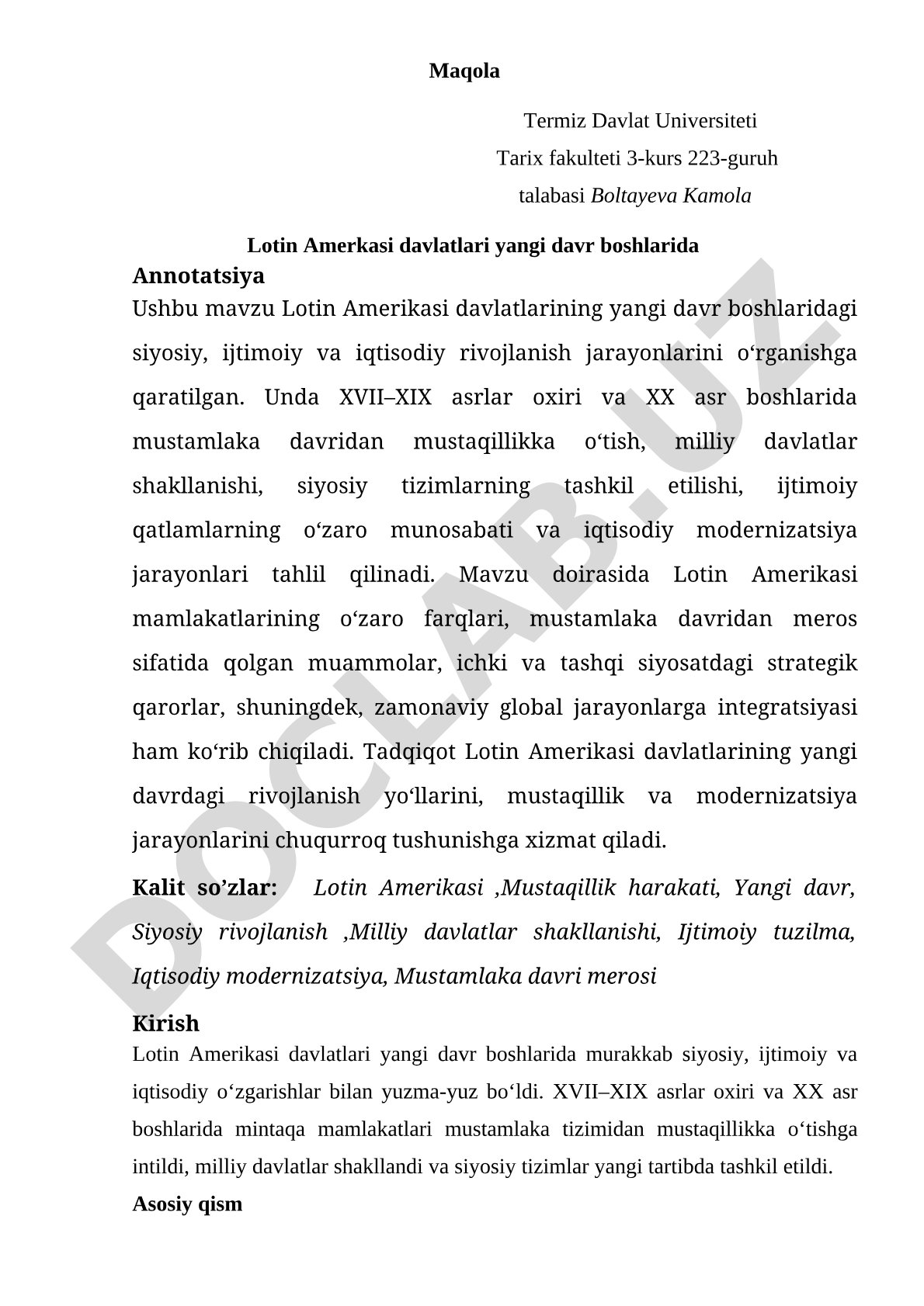 Lotin Amerikasi davlatlari yangi davr boshlarida