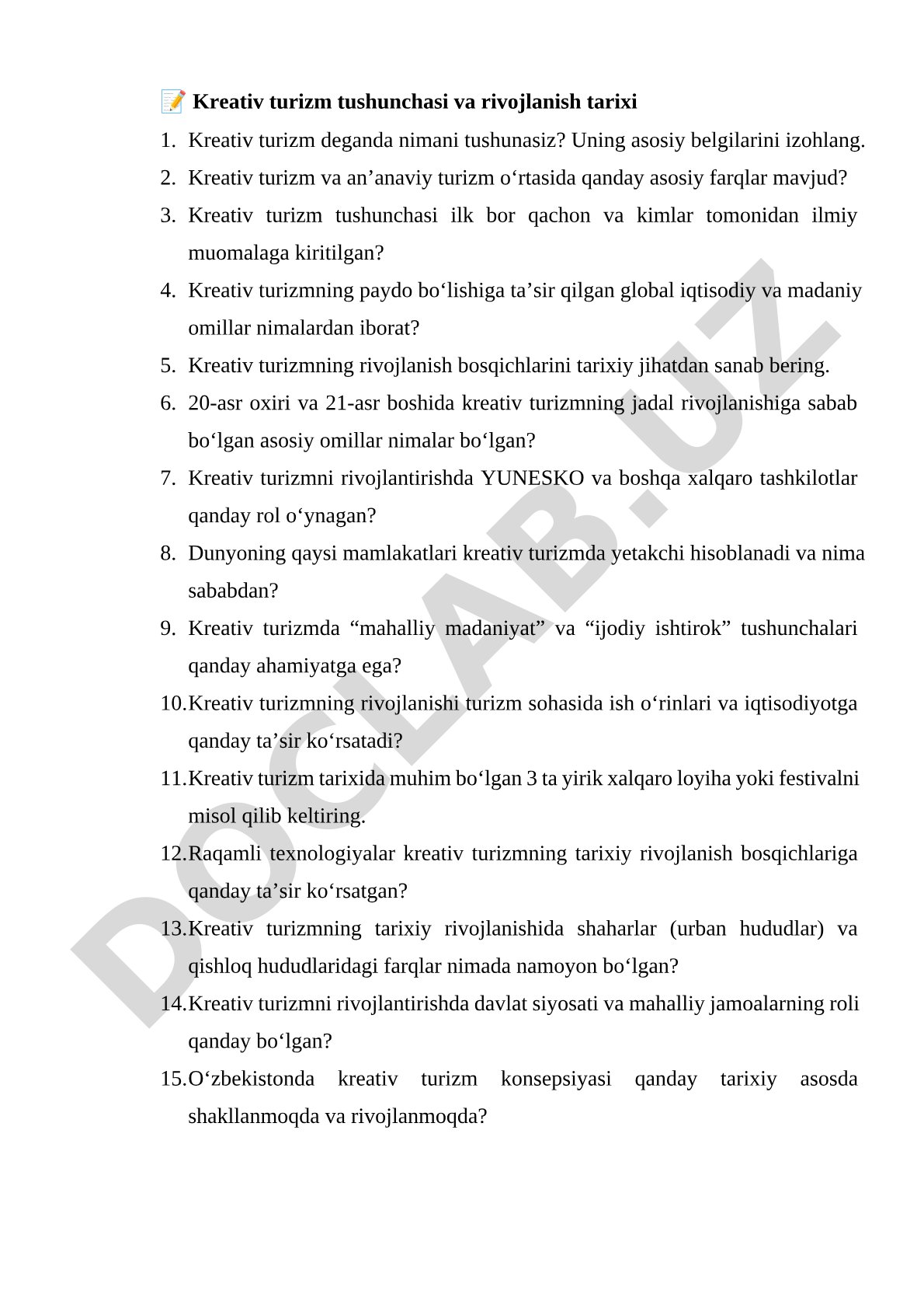 Kreativ turizm tushunchasi va rivojlanish tarixi
