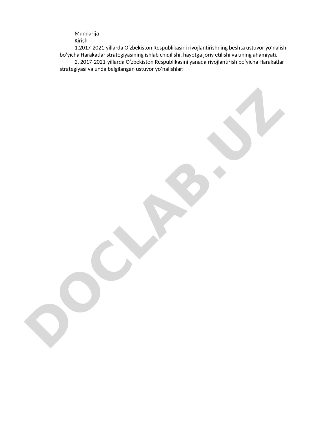2017-2021-yillarda O‘zbekiston Respublikasini rivojlantirishning beshta ustuvor yo‘nalishi bo‘yicha Harakatlar strategiyasi