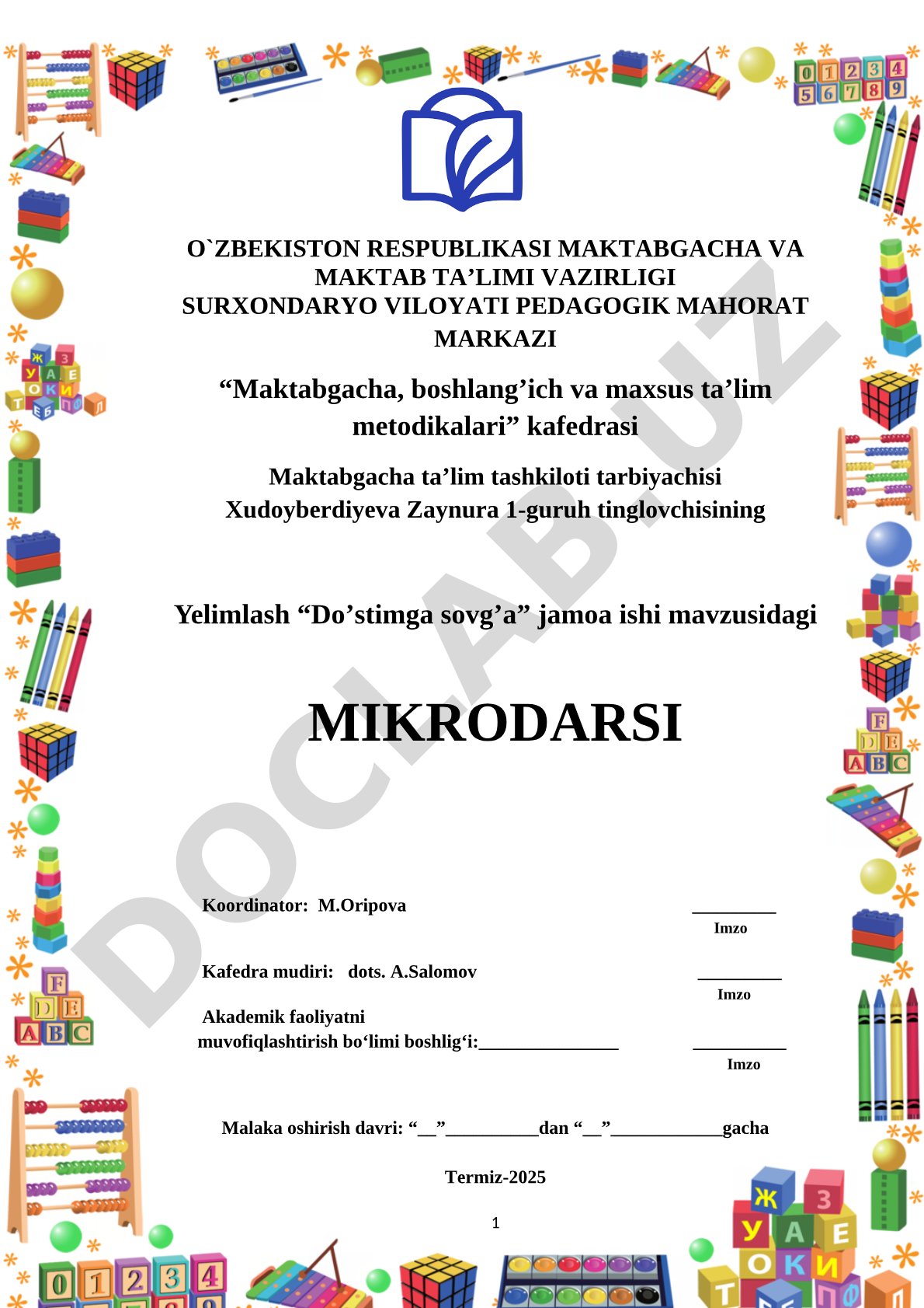 Yelimlash “Doʼstimga sovgʼa” jamoa ishi