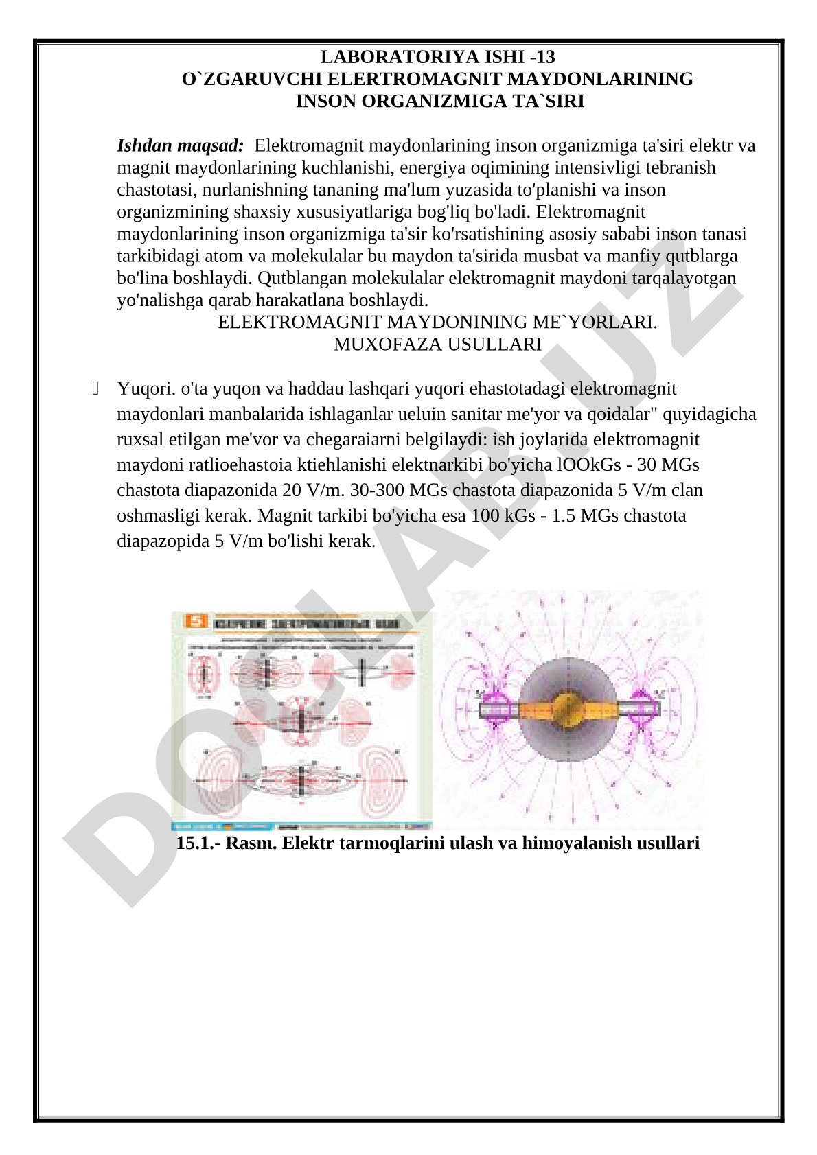 O'zgaruvchi elektromagnit maydonlarining inson organizmiga ta'siri