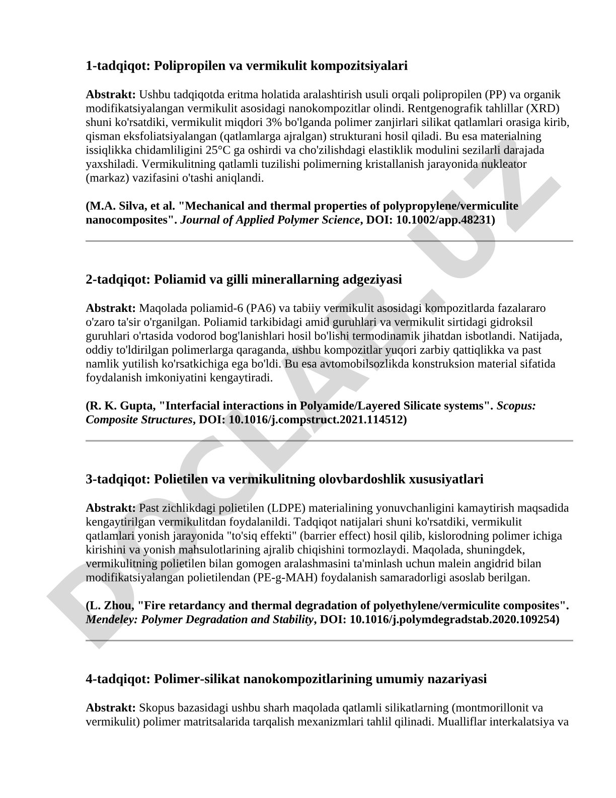 Polipropilen va vermikulit kompozitsiyalari