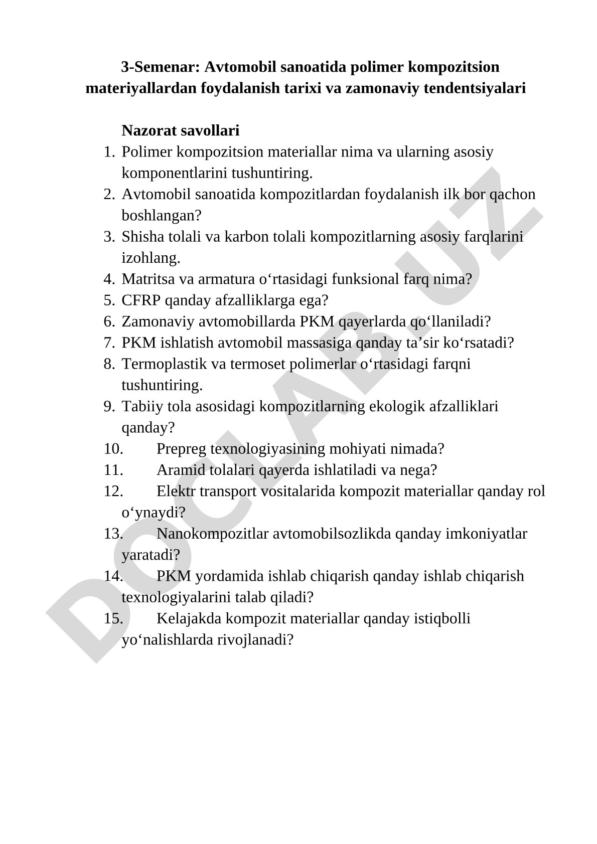 Avtomobil sanoatida polimer kompozitsion materiallardan foydalanish tarixi va zamonaviy tendentsiyalari