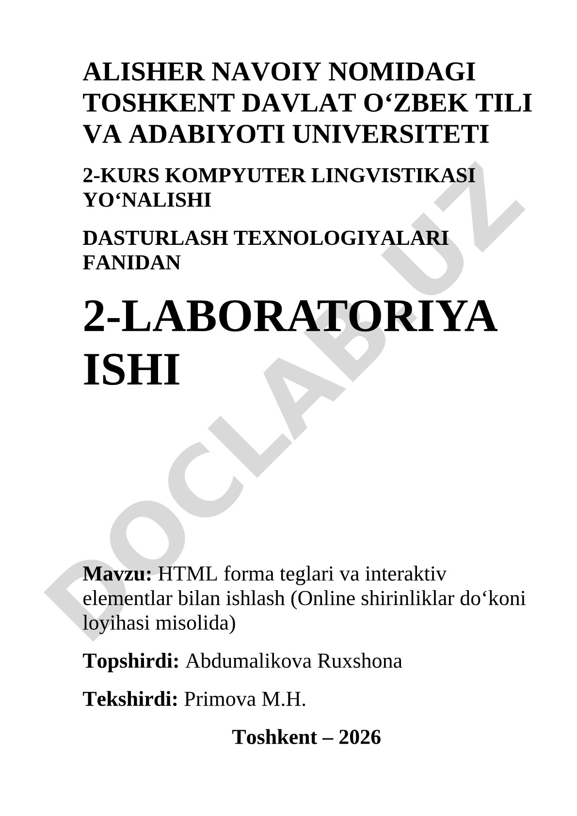 HTML forma teglari va interaktiv elementlar bilan ishlash (Online shirinliklar do‘koni loyihasi misolida)