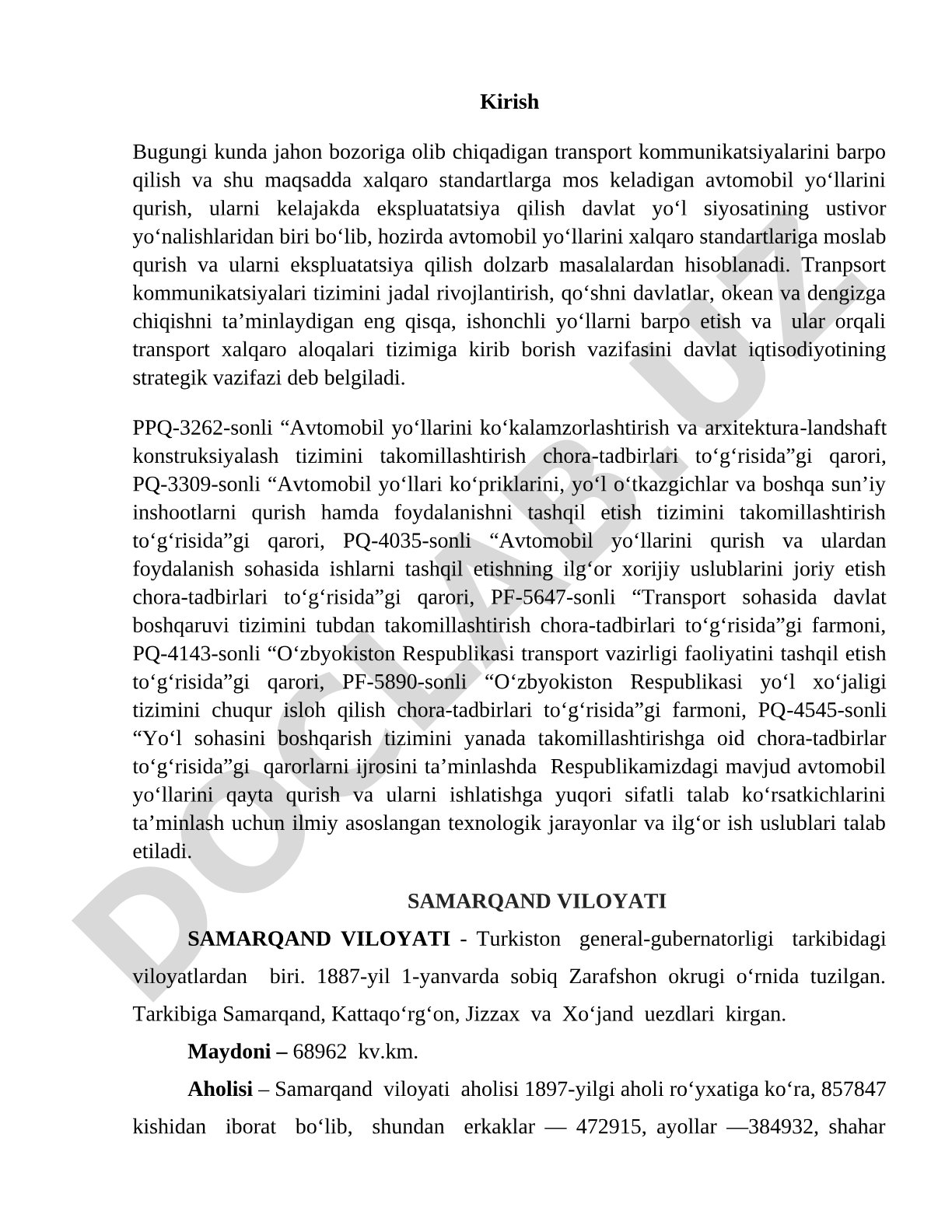 Avtomobil yo'llarini qurish va ekspluatatsiya qilishning dolzarb masalalari