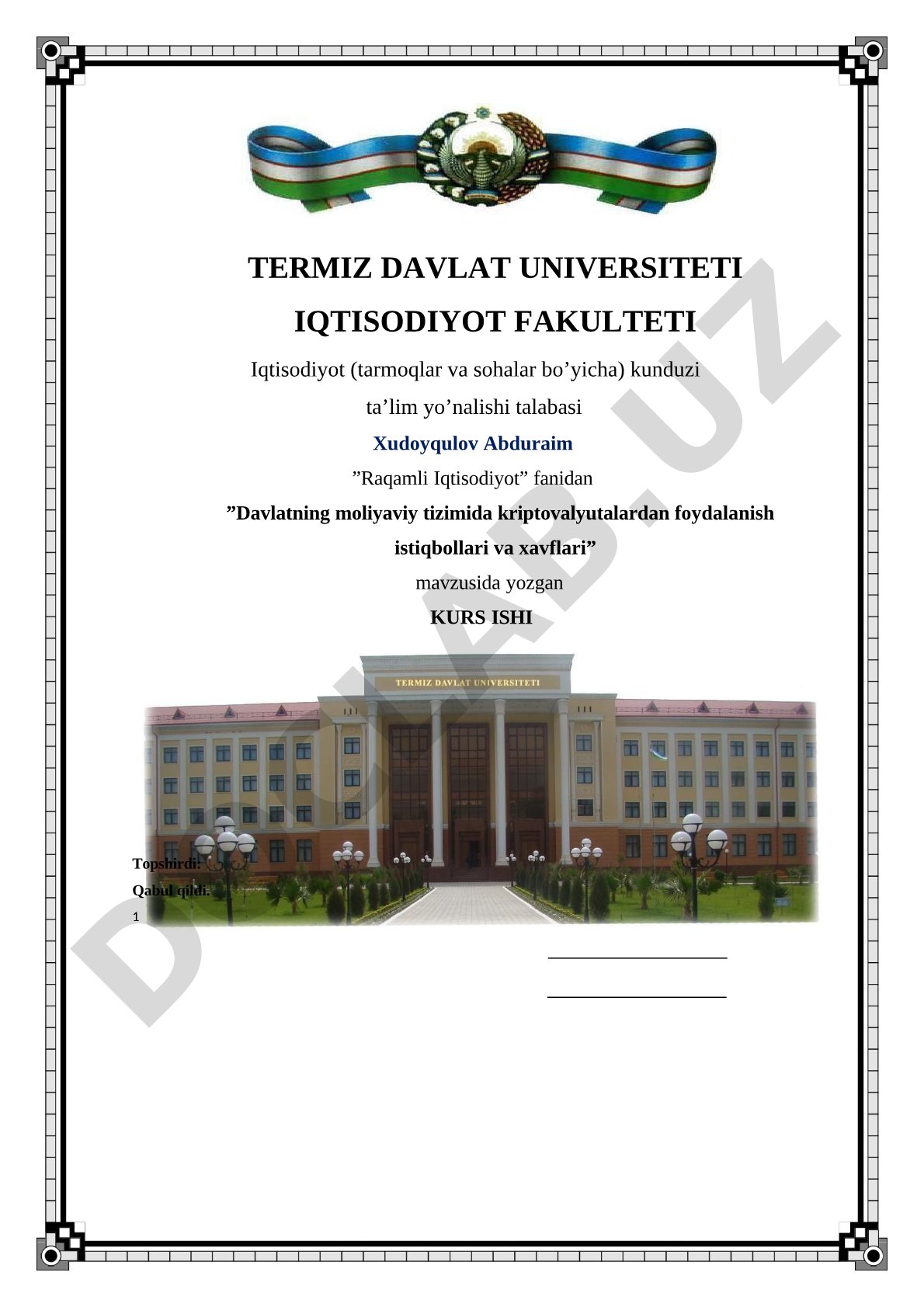 Davlatning moliyaviy tizimida kriptovalyutalardan foydalanish istiqbollari va xavflari
