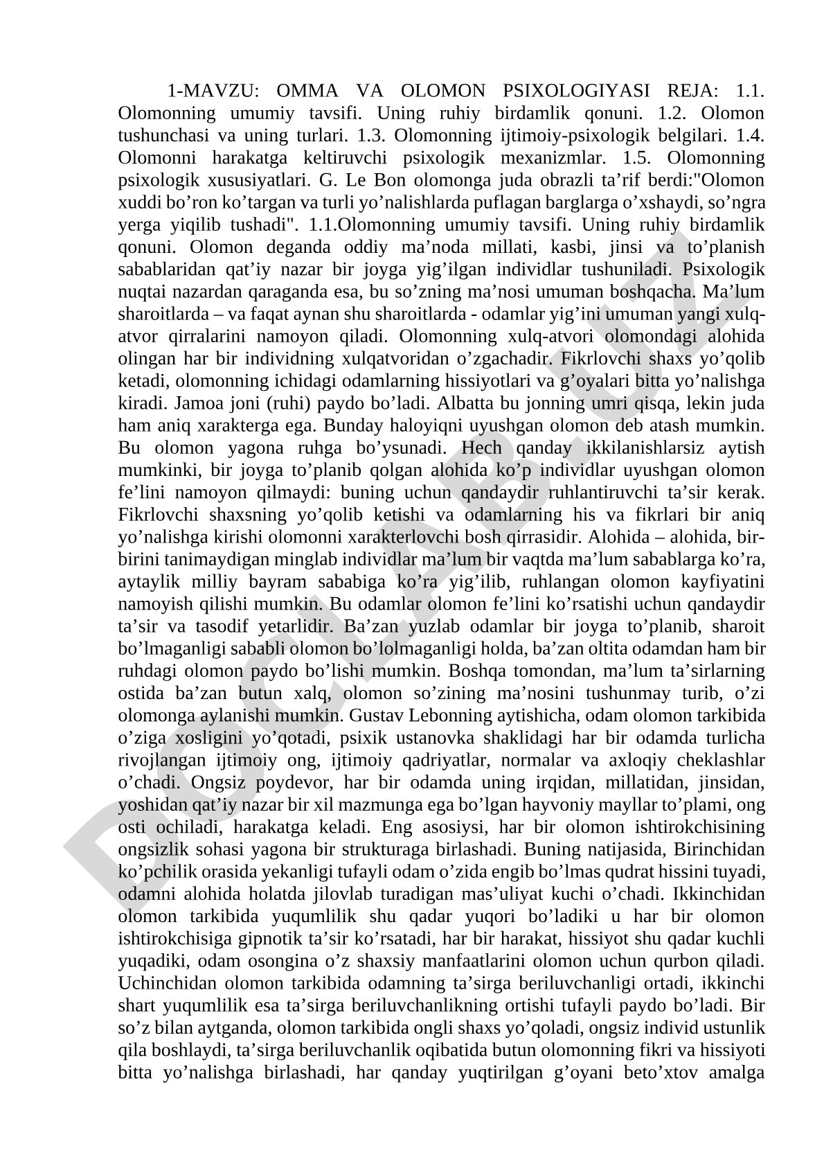 Omma va olomon psixologiyasi
