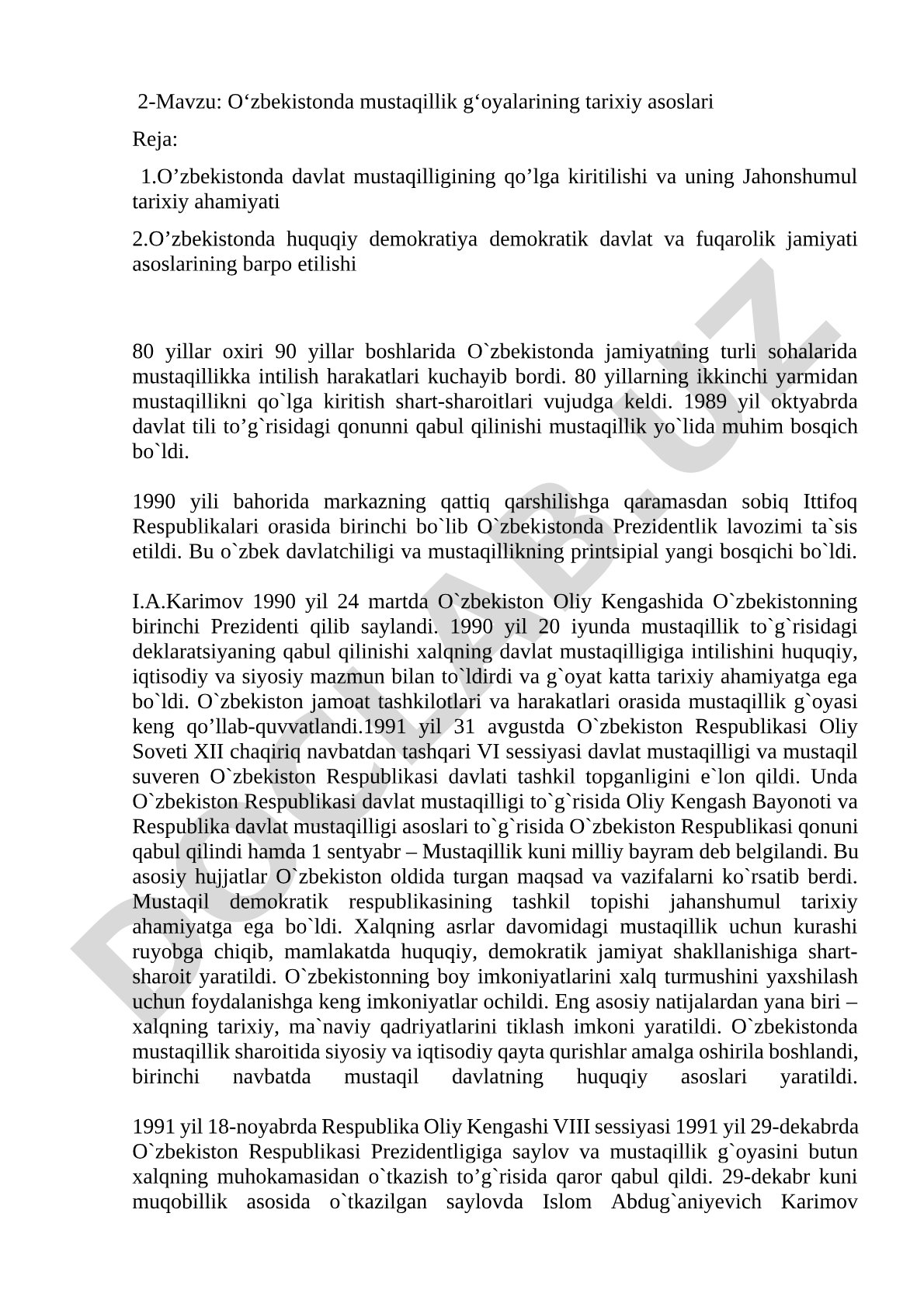 O‘zbekistonda mustaqillik g‘oyalarining tarixiy asoslari