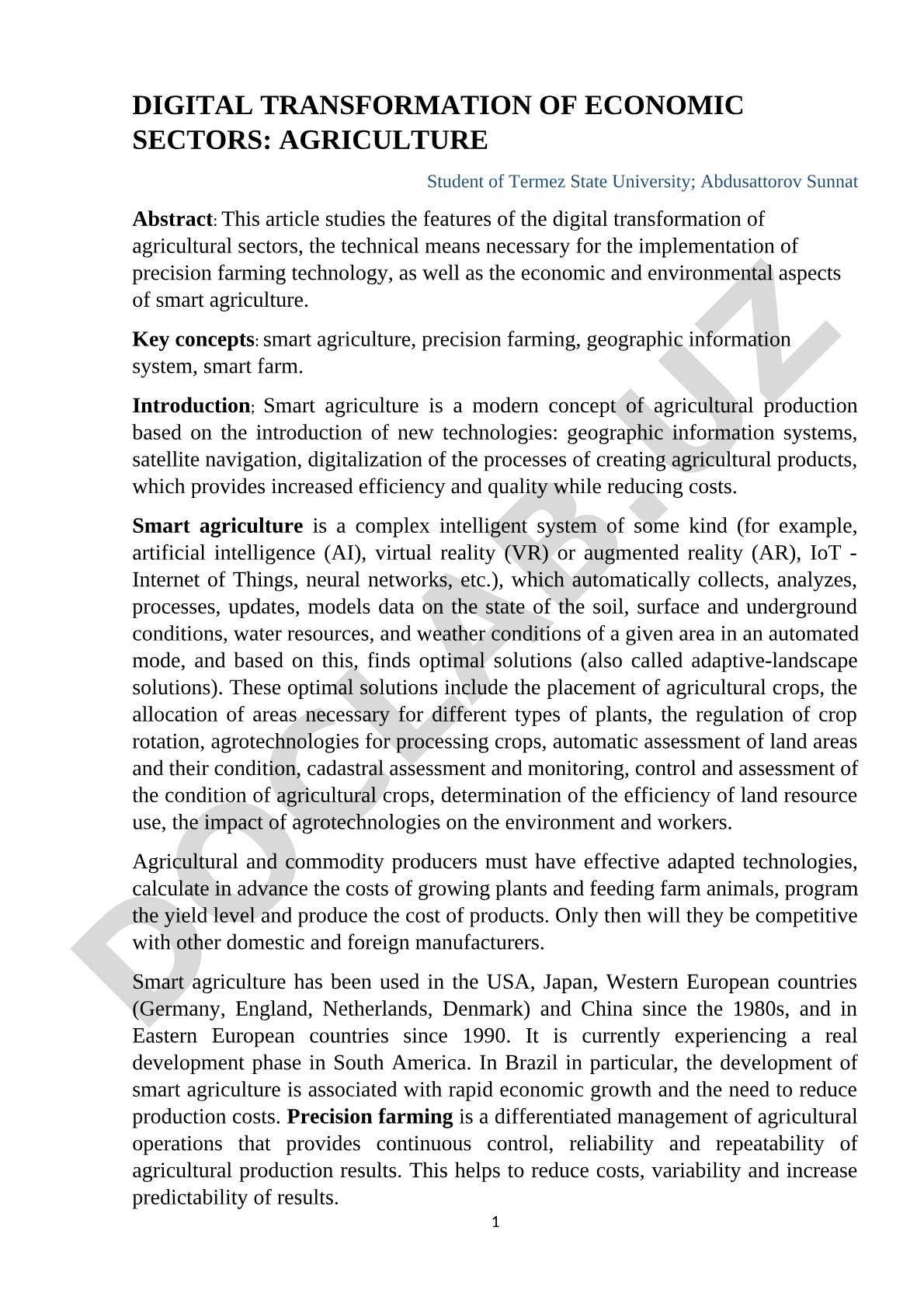 Digital Transformation of Economic Sectors: Agriculture