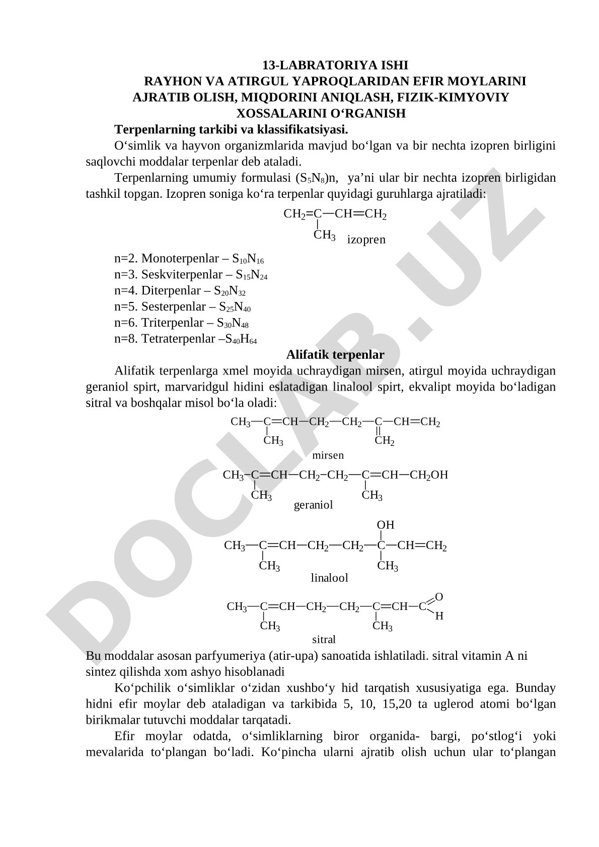 Rayhon va atirgul yaproqlaridan efir moylarini ajratib olish, miqdorini aniqlash, fizik-kimyoviy xossalarini o‘rganish