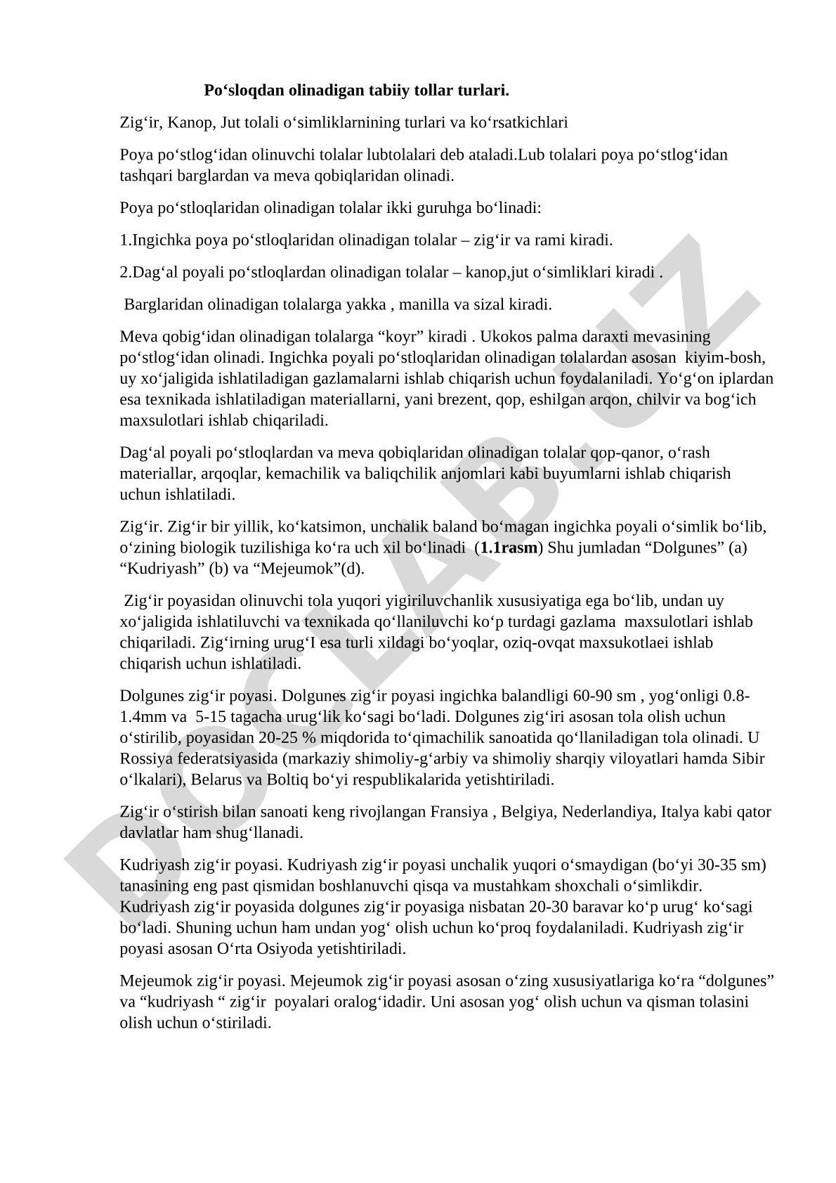 Po‘sloqdan olinadigan tabiiy tollar turlari