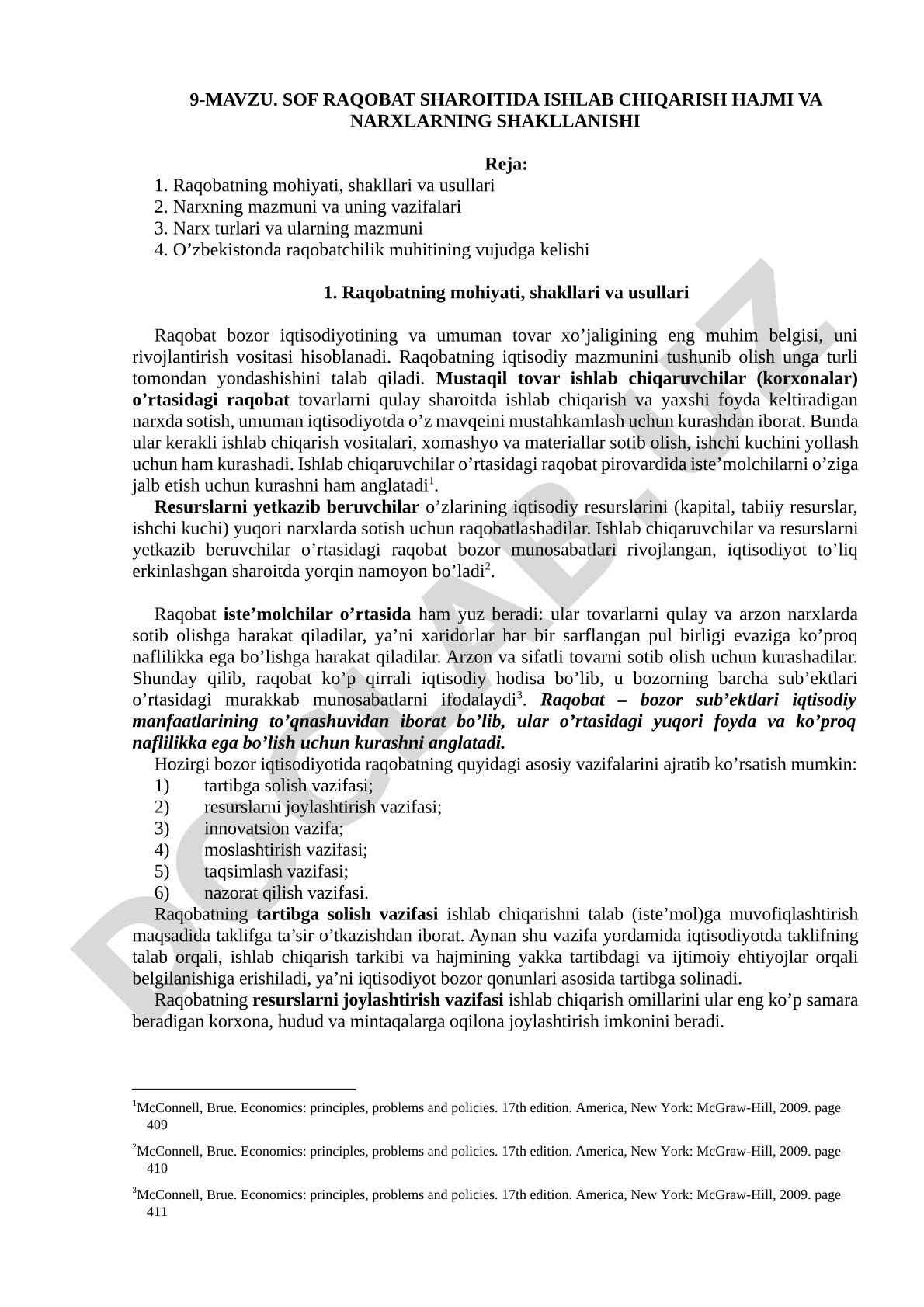 Sof raqobat sharoitida ishlab chiqarish hajmi va narxlarning shakllanishi