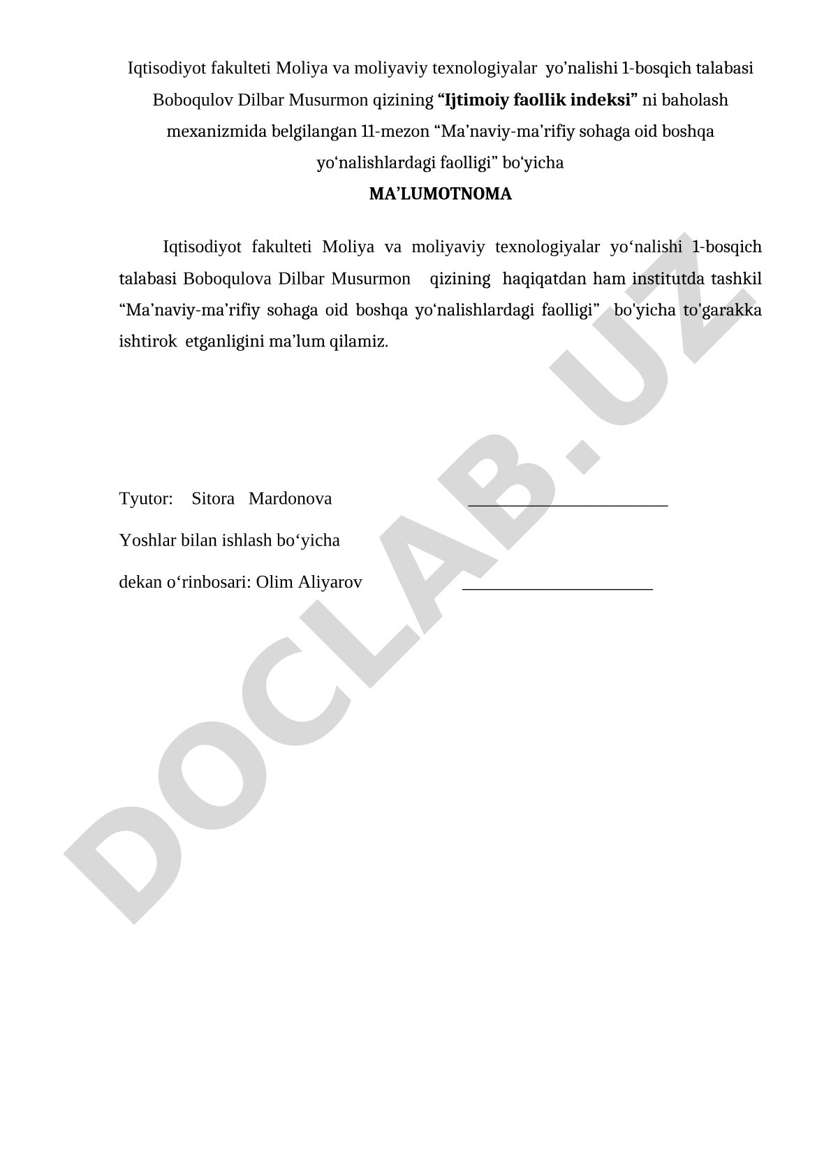 Ijtimoiy faollik indeksini baholash bo'yicha ma'lumotnoma