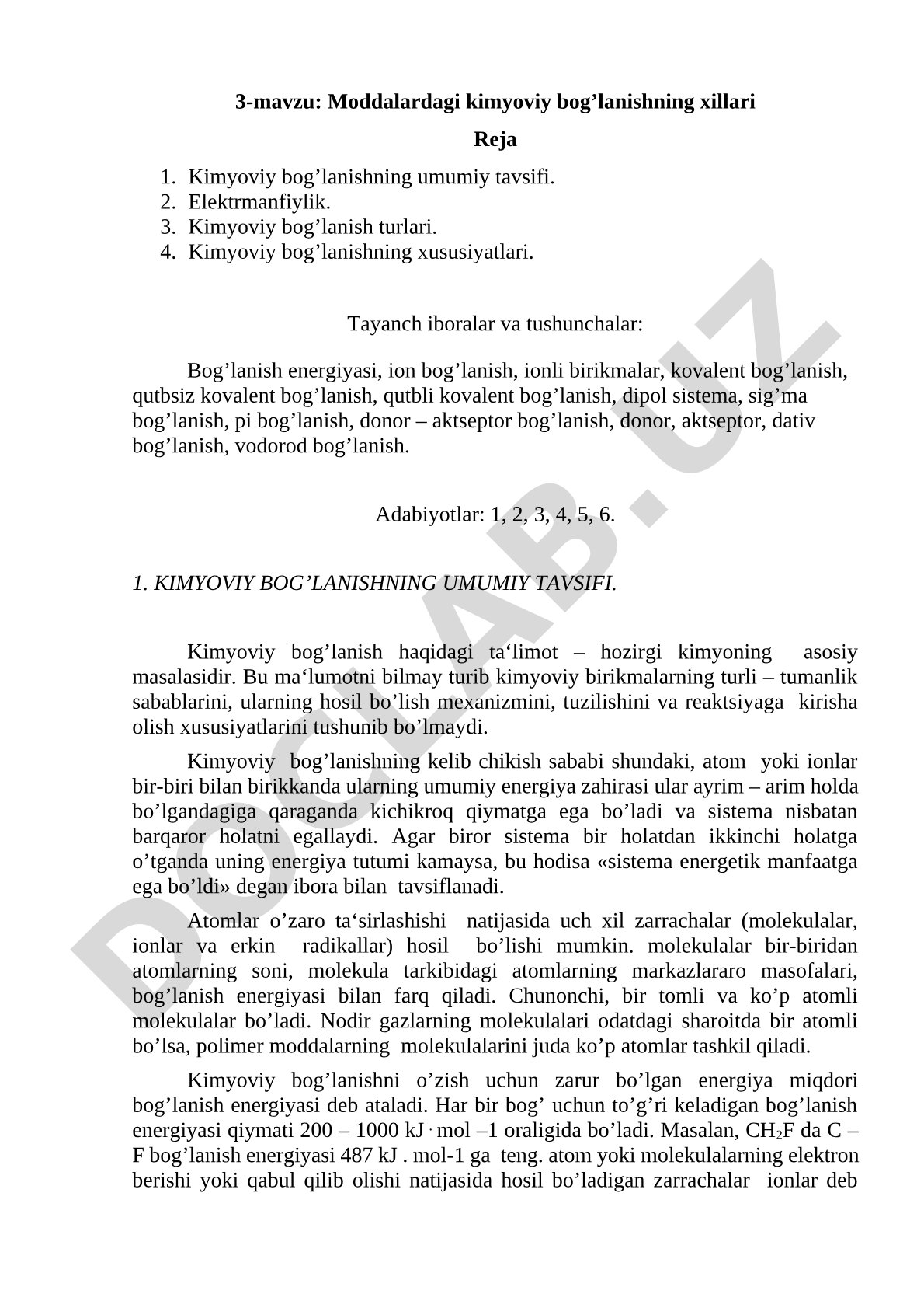 Moddalardagi kimyoviy bog'lanishning xillari