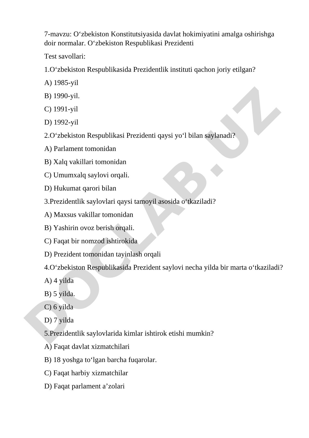 O‘zbekiston Konstitutsiyasida davlat hokimiyatini amalga oshirishga doir normalar