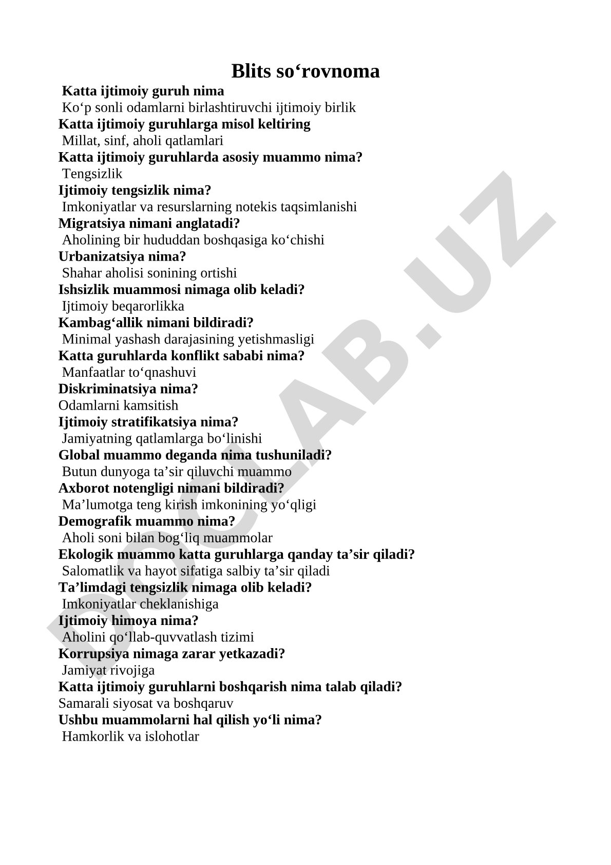 Katta ijtimoiy guruhlar va ularning muammolari