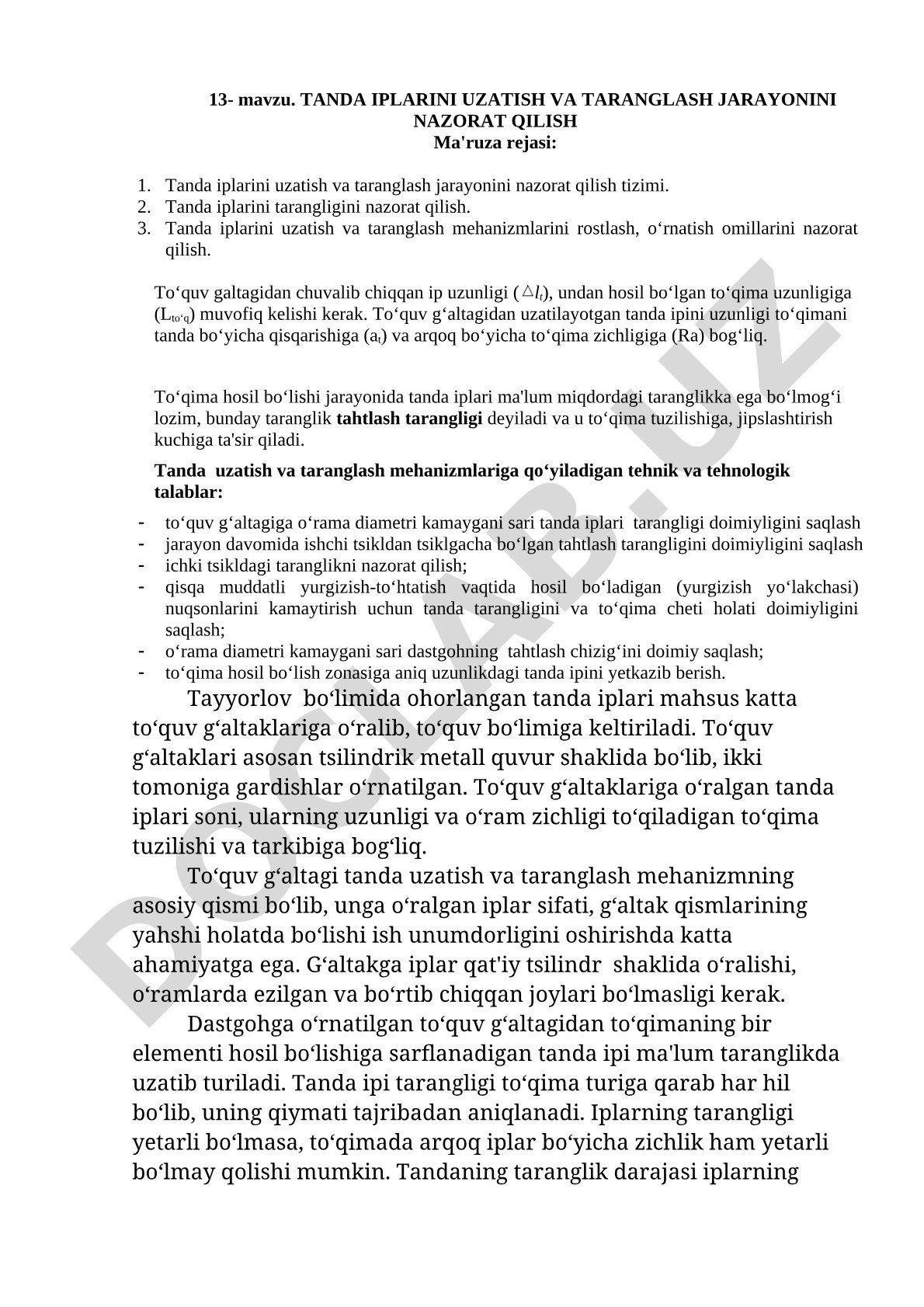 Tanda iplarini uzatish va taranglash jarayonini nazorat qilish