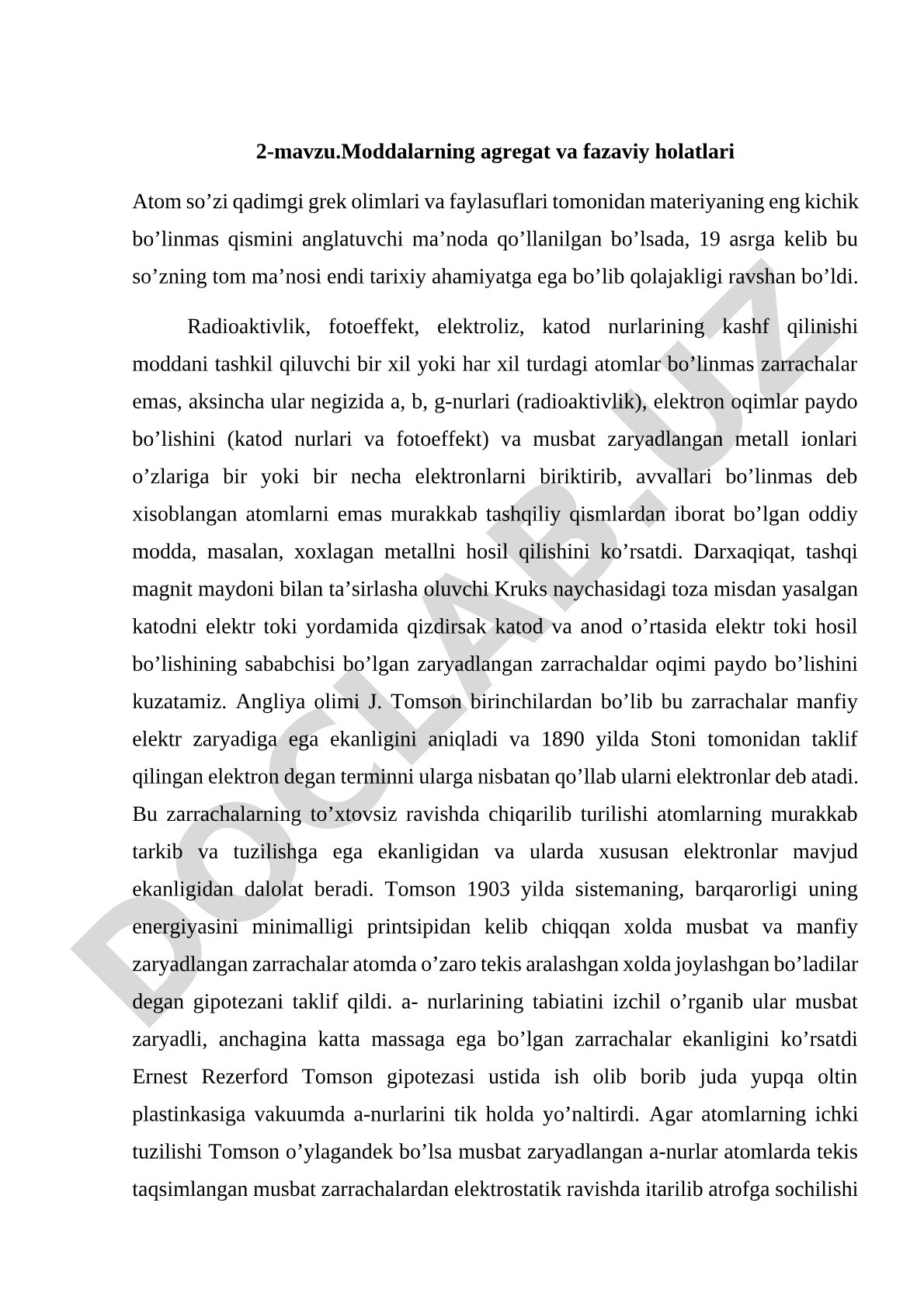 Moddalarning agregat va fazaviy holatlari