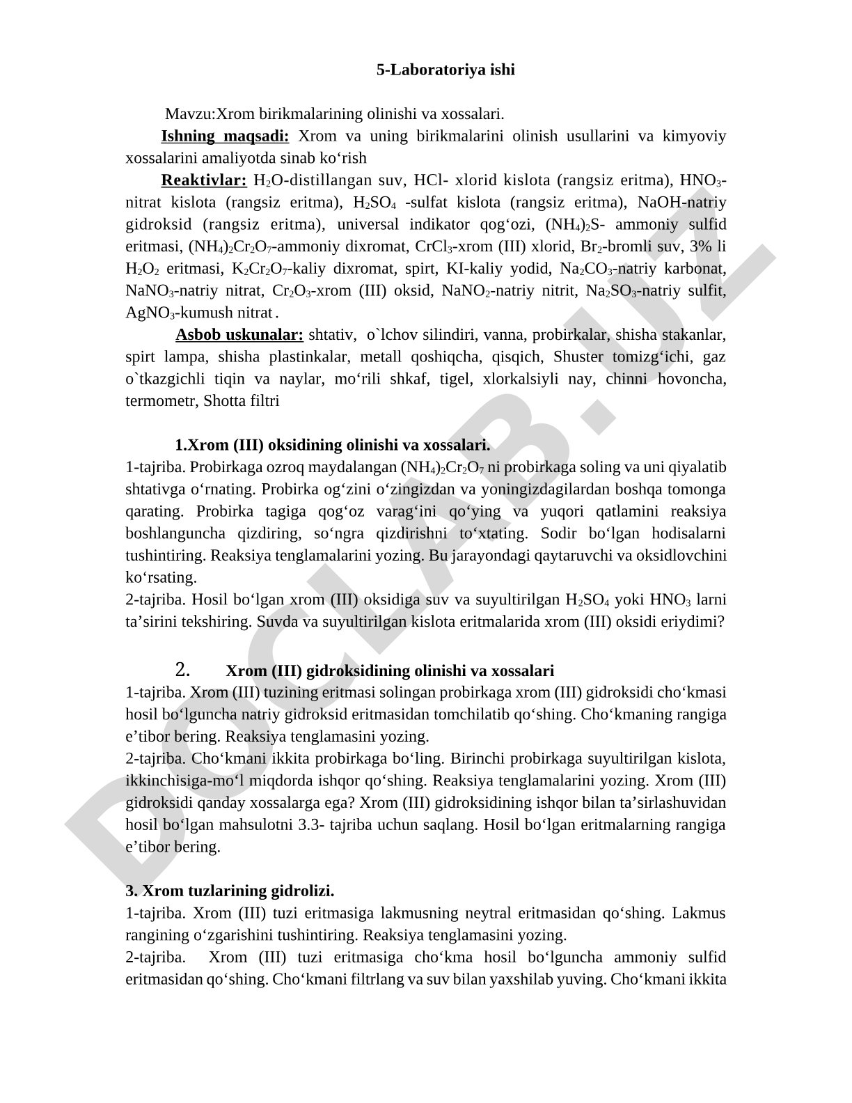 Xrom birikmalarining olinishi va xossalari